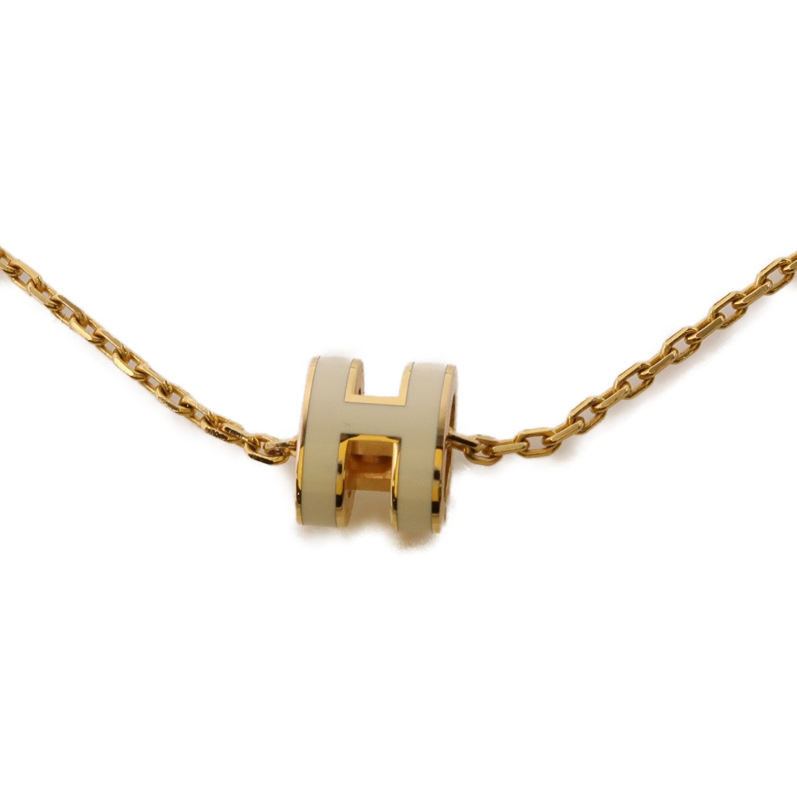 HERMES 金屬Mini Pop H Necklace項鍊金色/白色