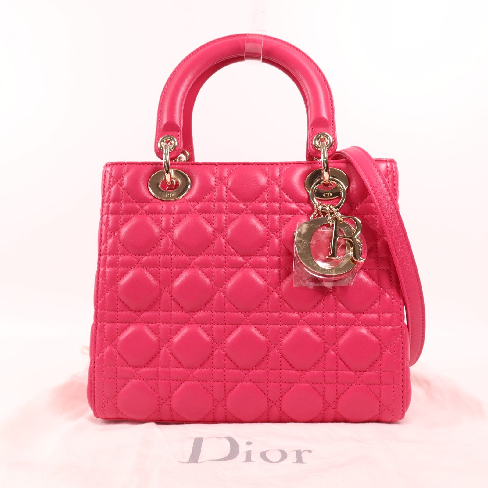 Dior 羊皮皮革Lady Dior Medium金扣手挽肩背兩用袋