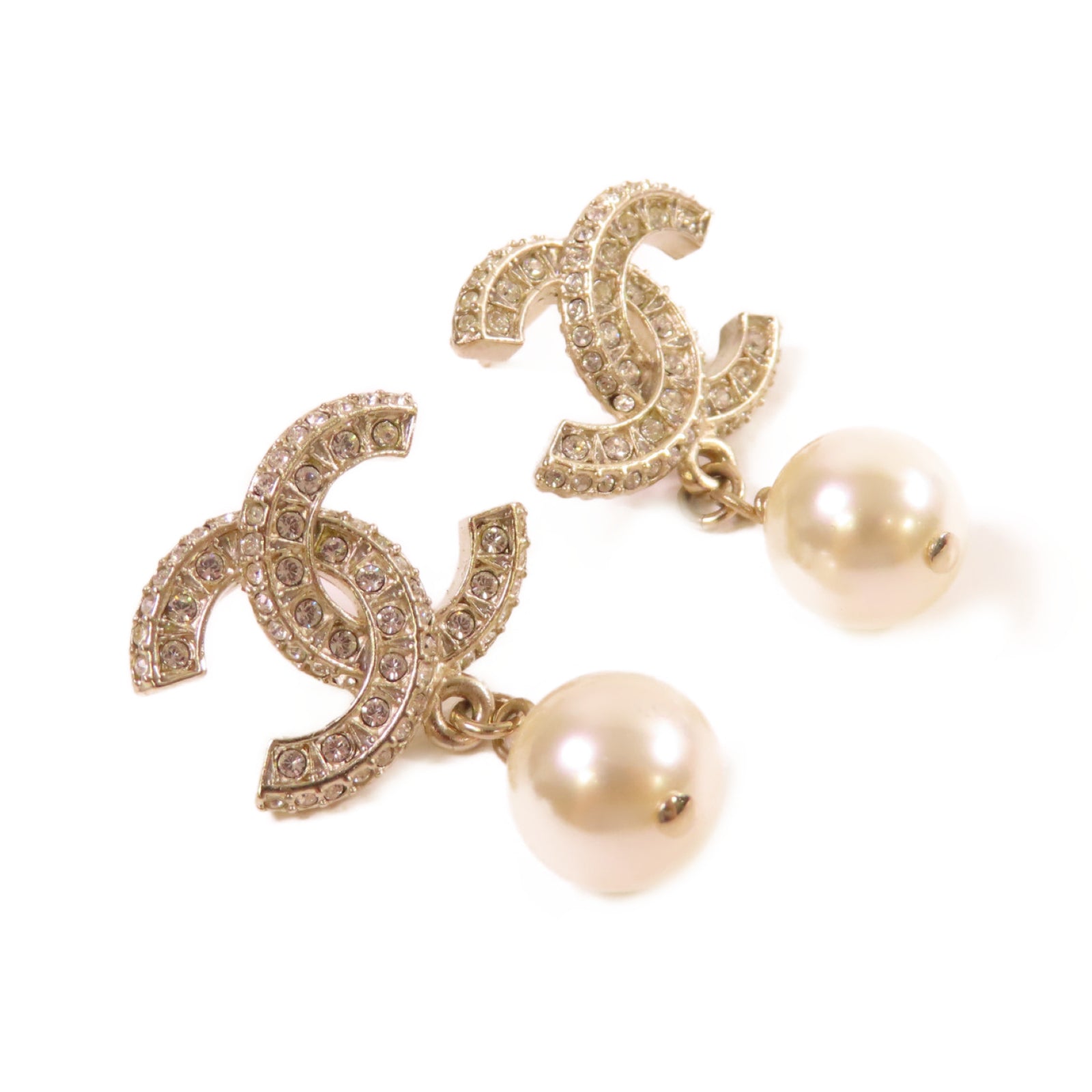 CHANEL 金屬/仿珍珠CC Earrings耳環金色