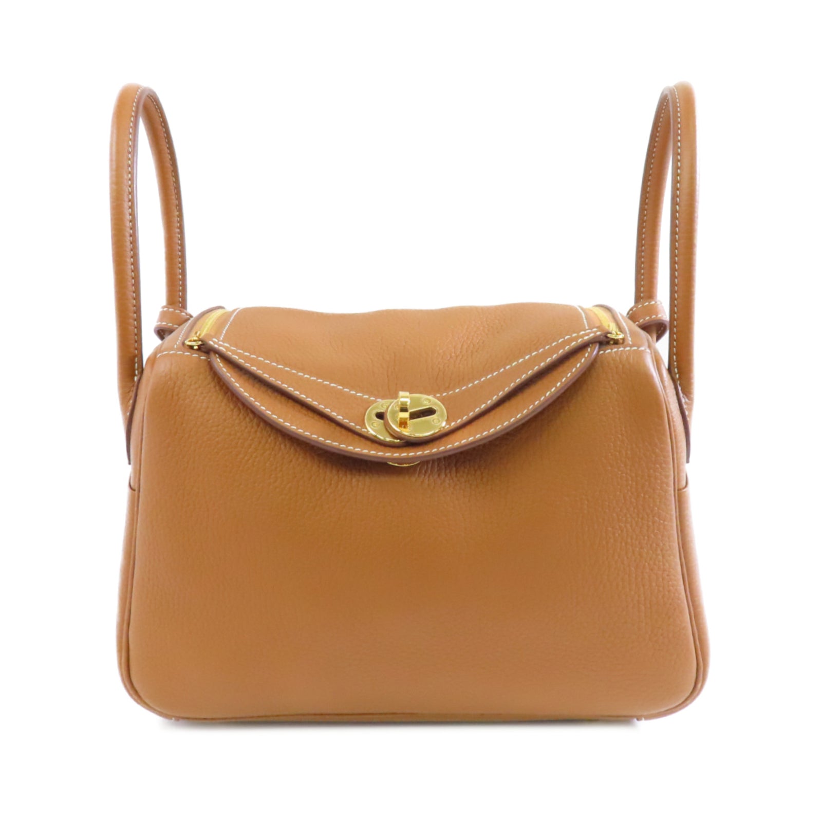 HERMES Clemence皮革Lindy 26金扣手挽肩背兩用袋Gold/棕色