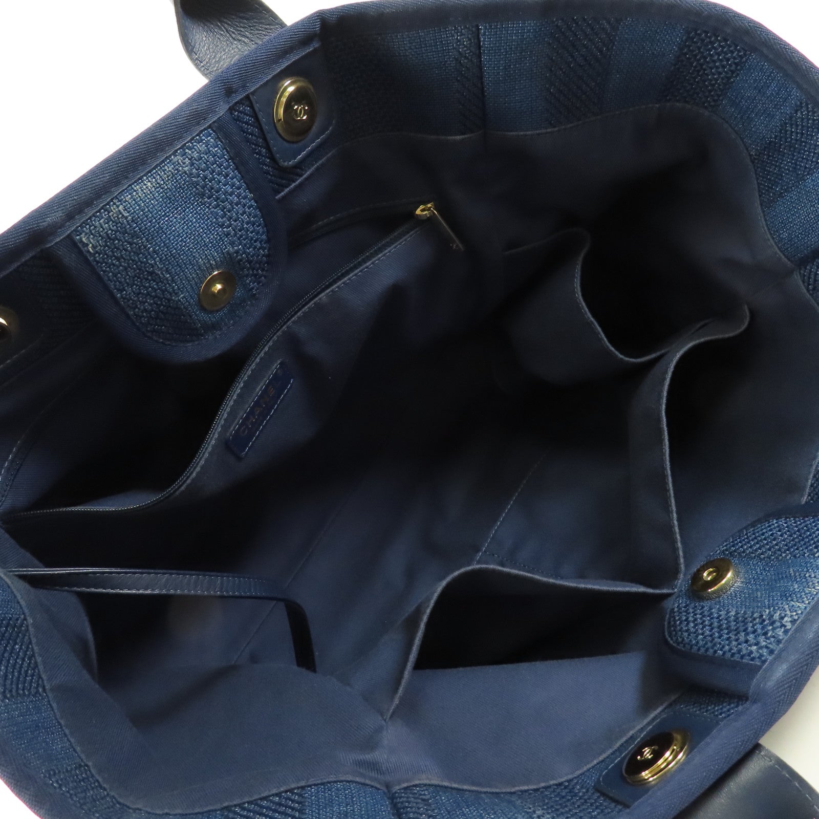 CHANEL 帆布Deauville Tote Bag金扣手挽肩背兩用袋
