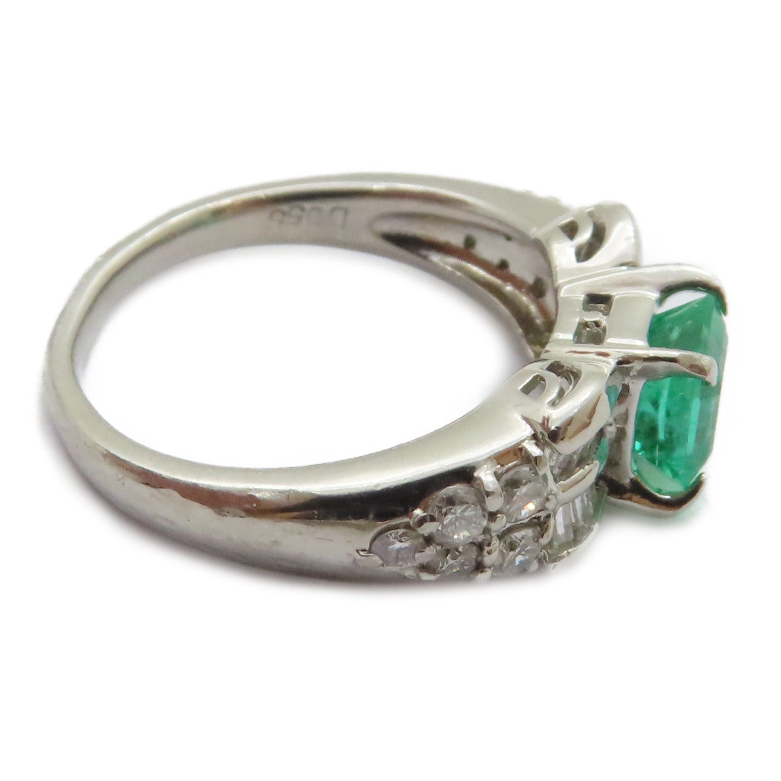 JEWELRY PT900鉑金Emerald Diamond Ring 0.89ct綠寶石/0.55ct鑽石戒指US#5.25
