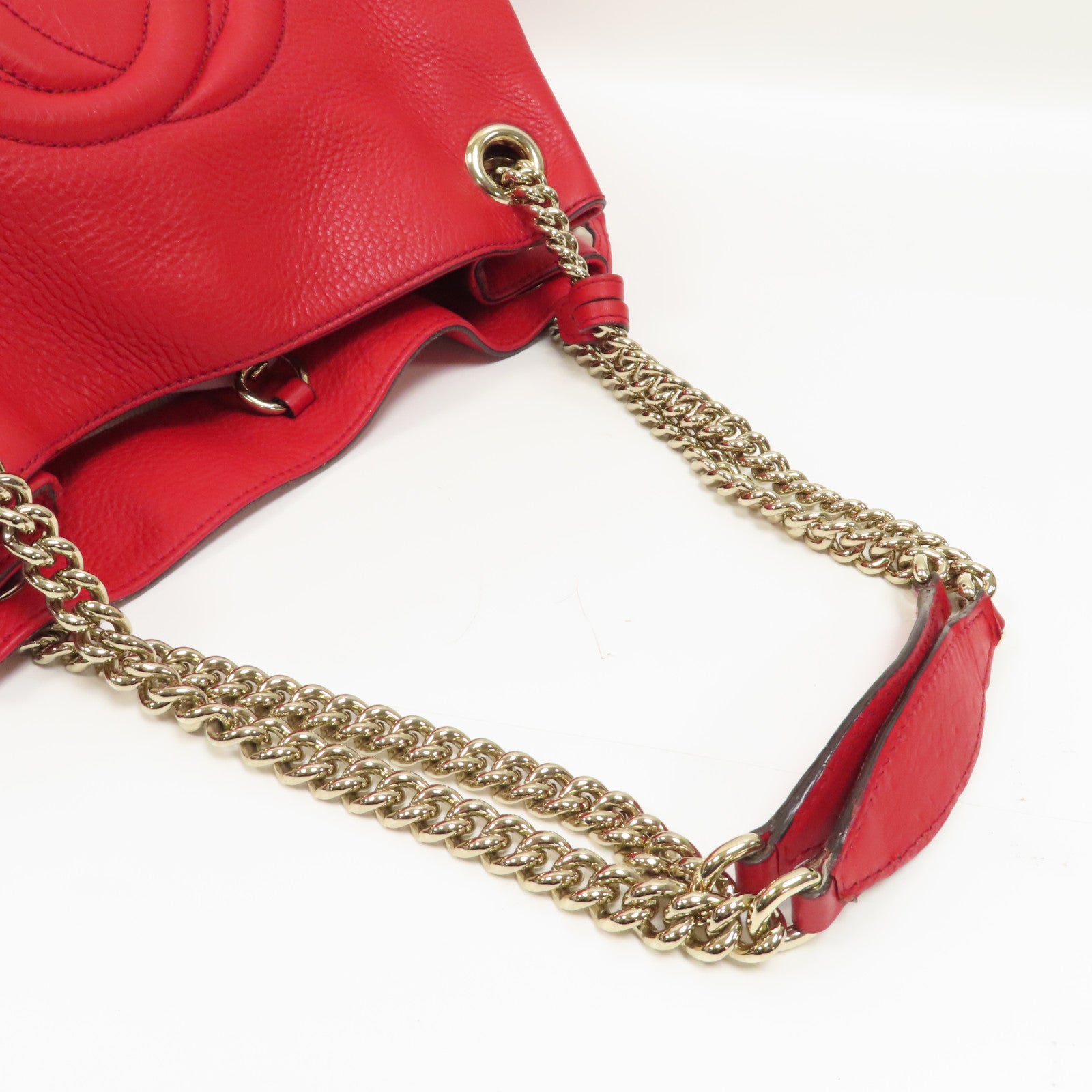 GUCCI 牛皮皮革Tote Bag金扣肩背袋紅色