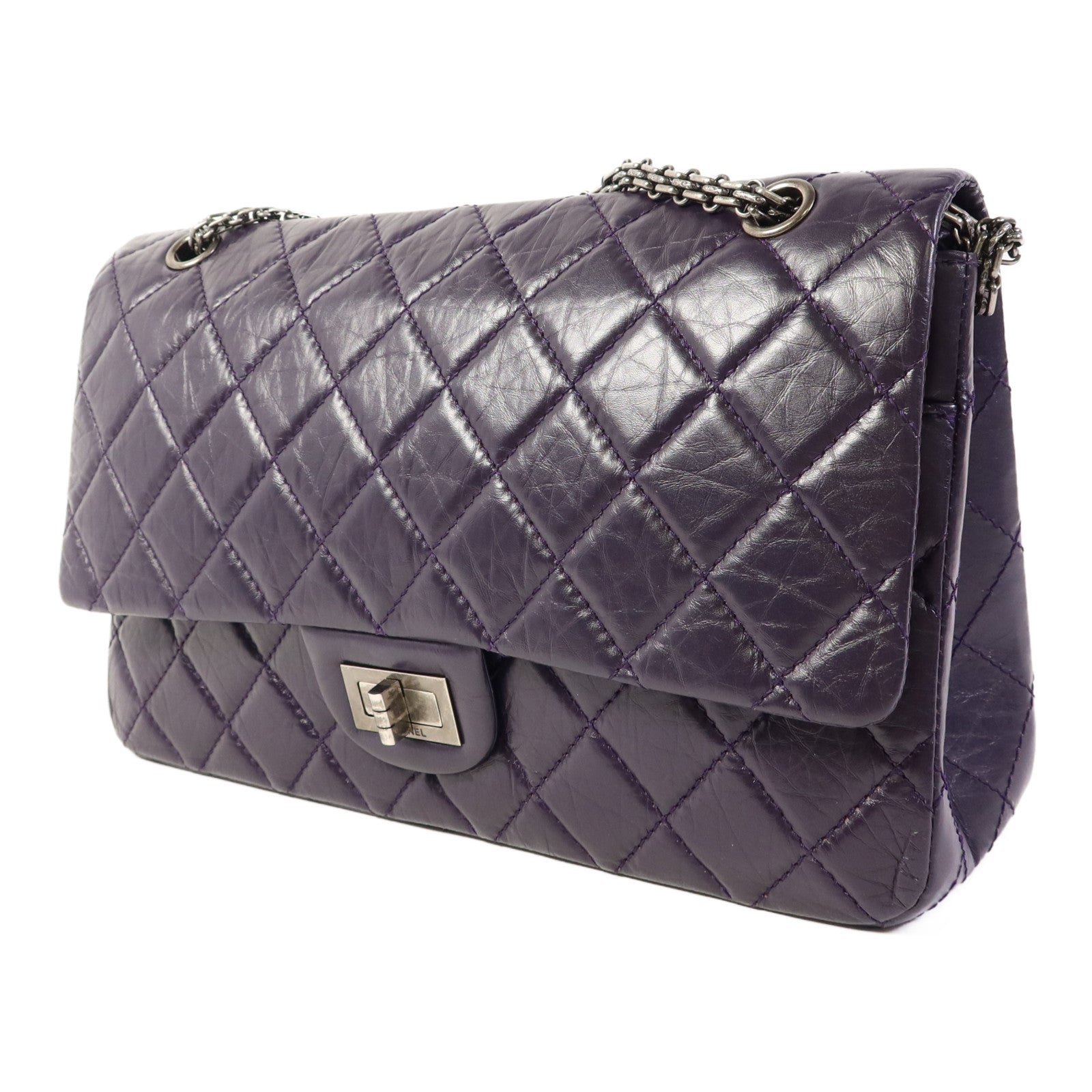 CHANEL 牛皮皮革2.55 Jumbo銀扣鏈帶肩背袋