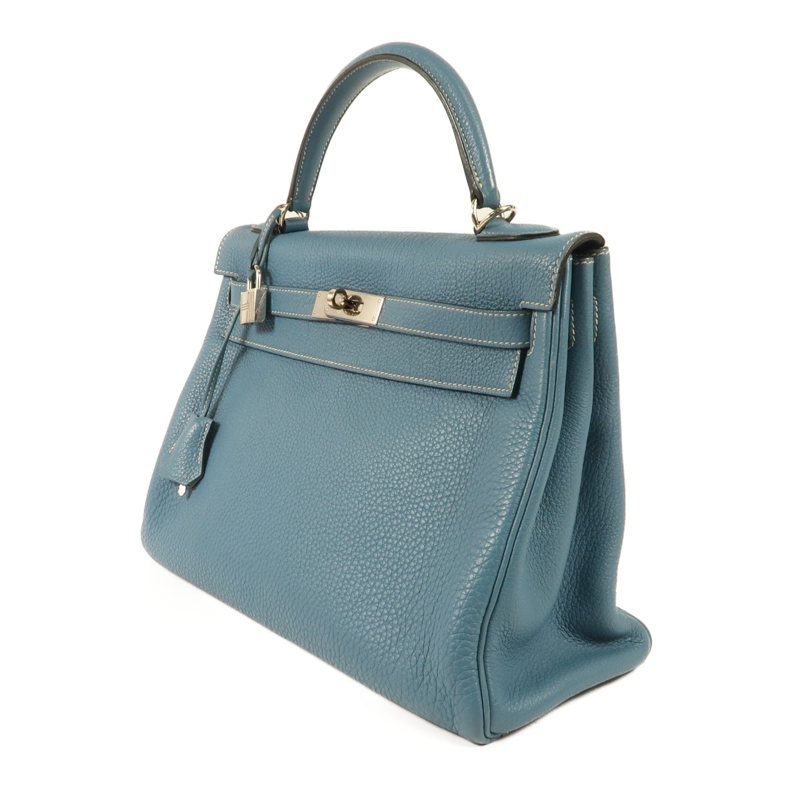 HERMES Togo皮革Kelly 32銀扣手挽肩背兩用袋Blue Jean