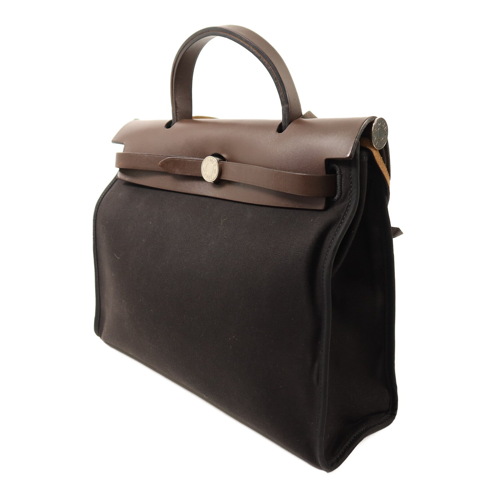 HERMES 帆布Herbag PM銀扣手挽肩背兩用袋Noir