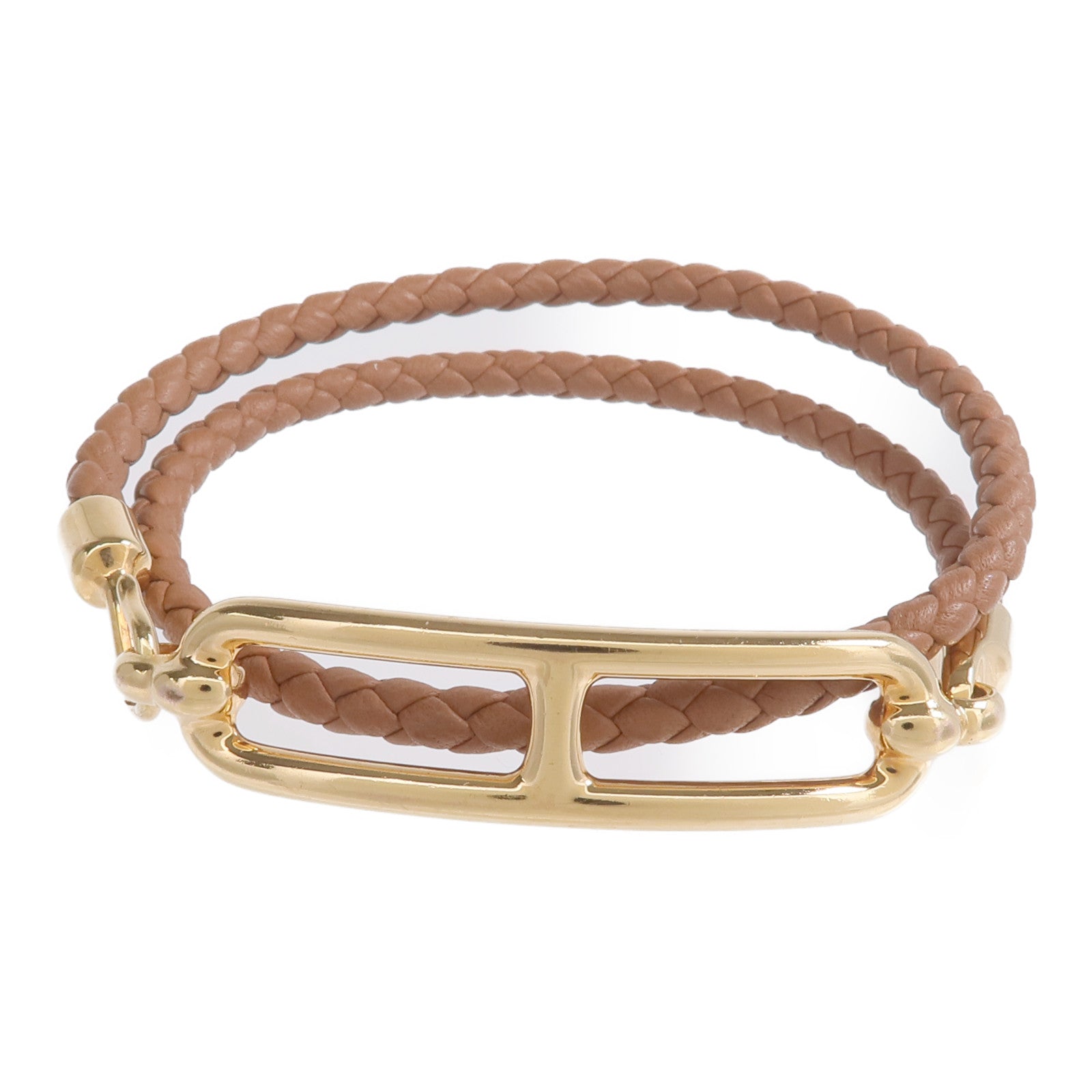 HERMES Swift皮革Roulis Double Tour Bracelet金扣手鏈Gold