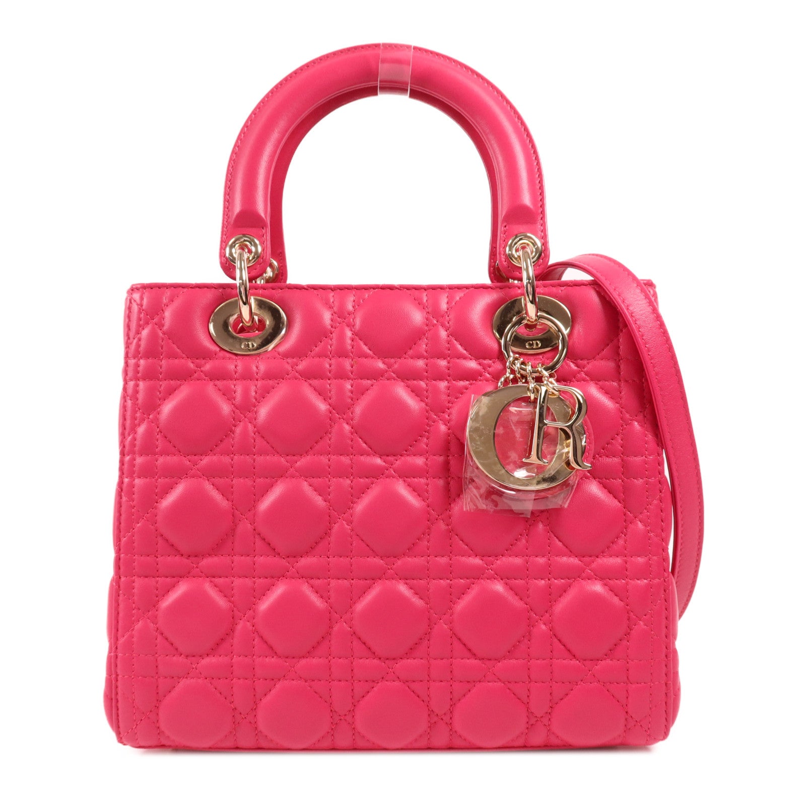 Dior 羊皮皮革Lady Dior Medium金扣手挽肩背兩用袋