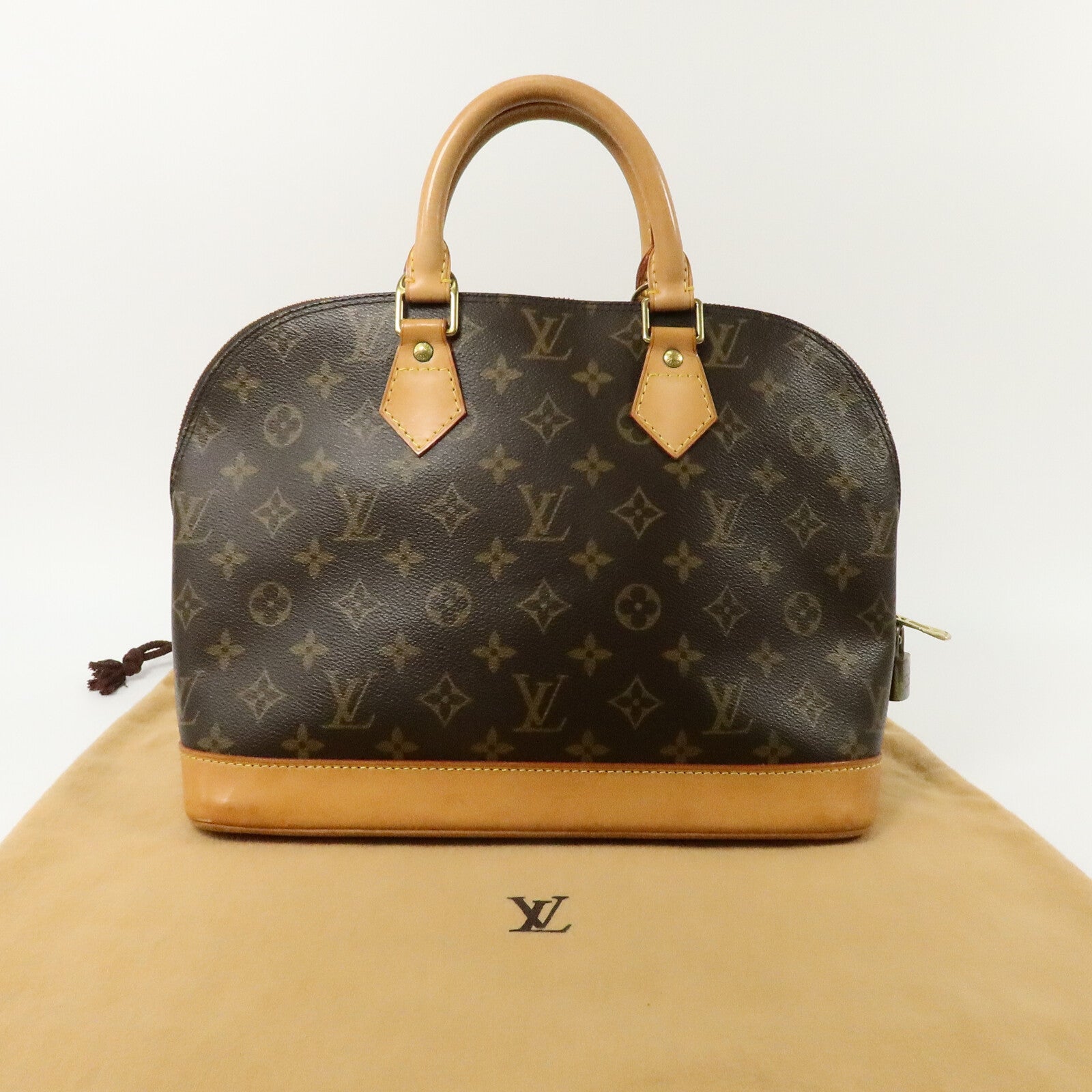 LOUIS VUITTON Monogram Alma金扣手挽袋棕色