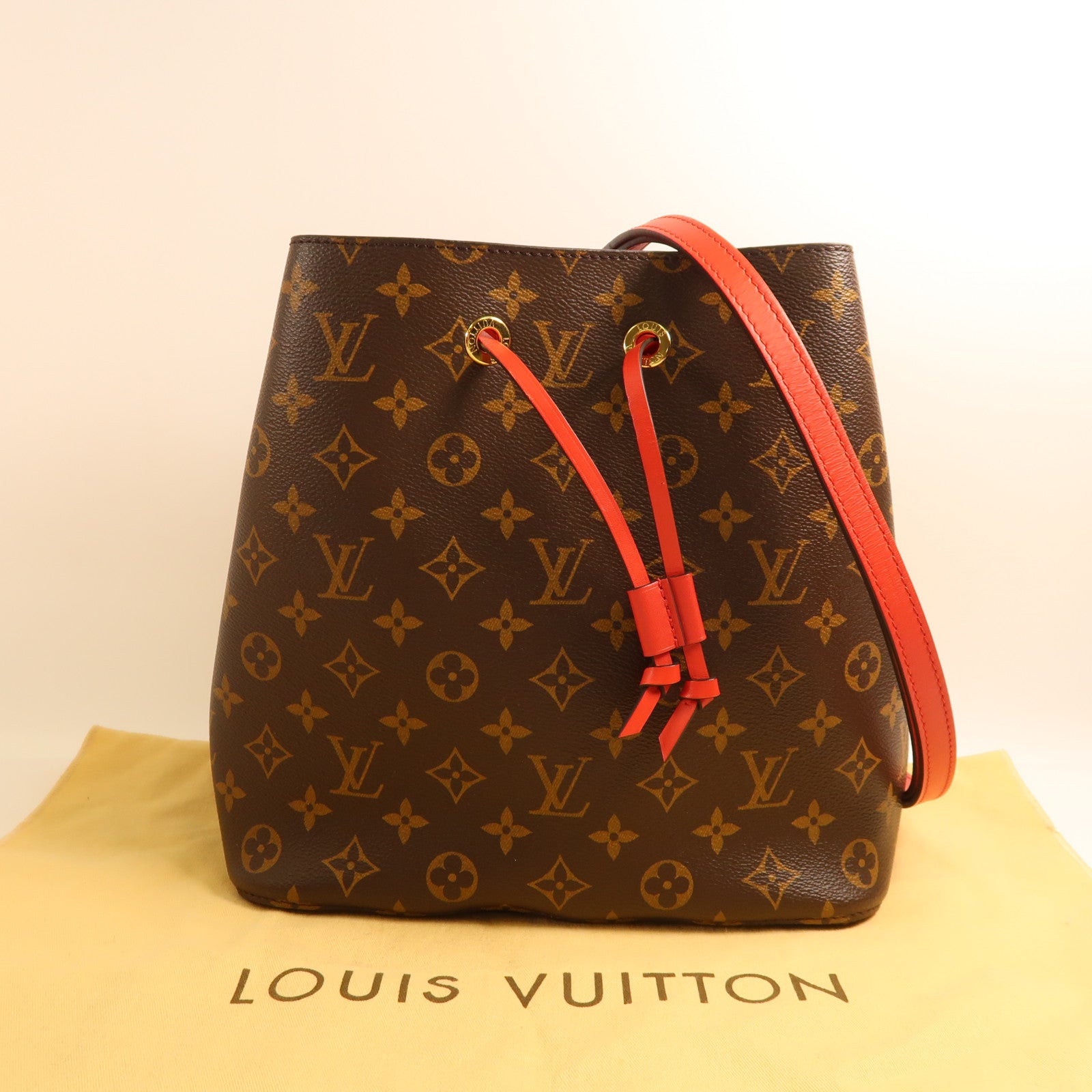 LOUIS VUITTON Monogram Neo Noe MM金扣肩背袋Coquelicot/紅色