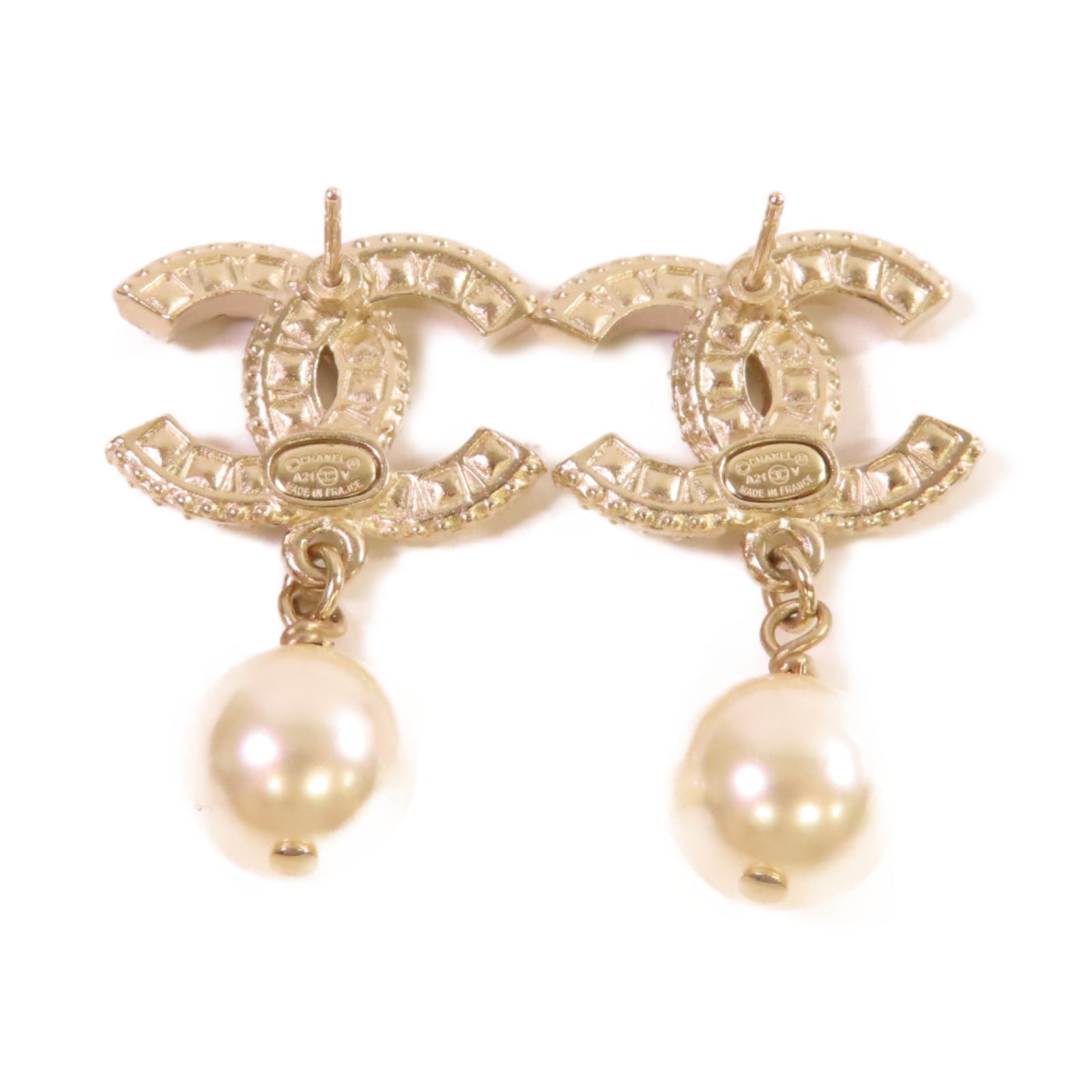 CHANEL 金屬/仿珍珠CC Earrings耳環金色