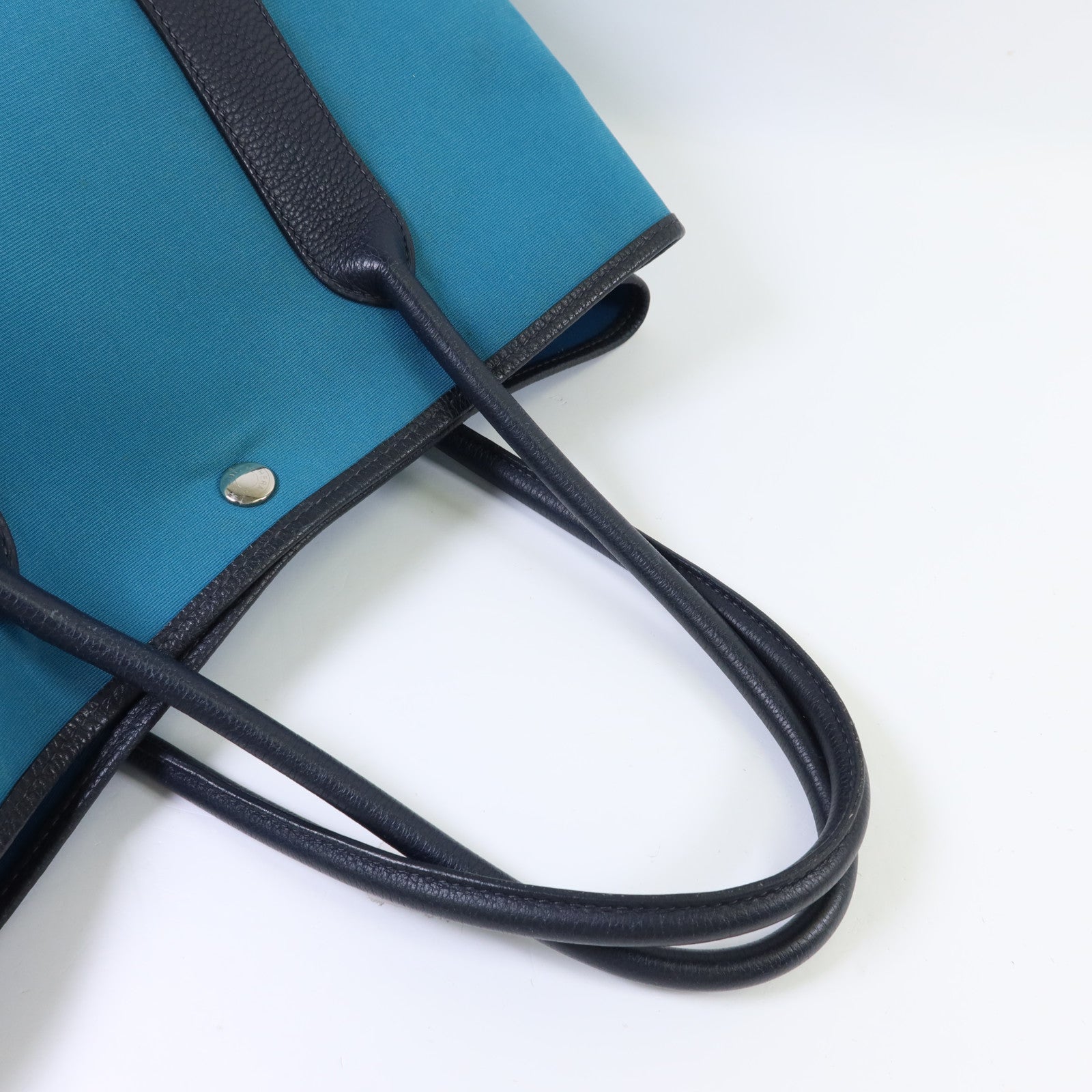 HERMES 帆布Garden Party PM銀扣手挽袋Bleu Paon