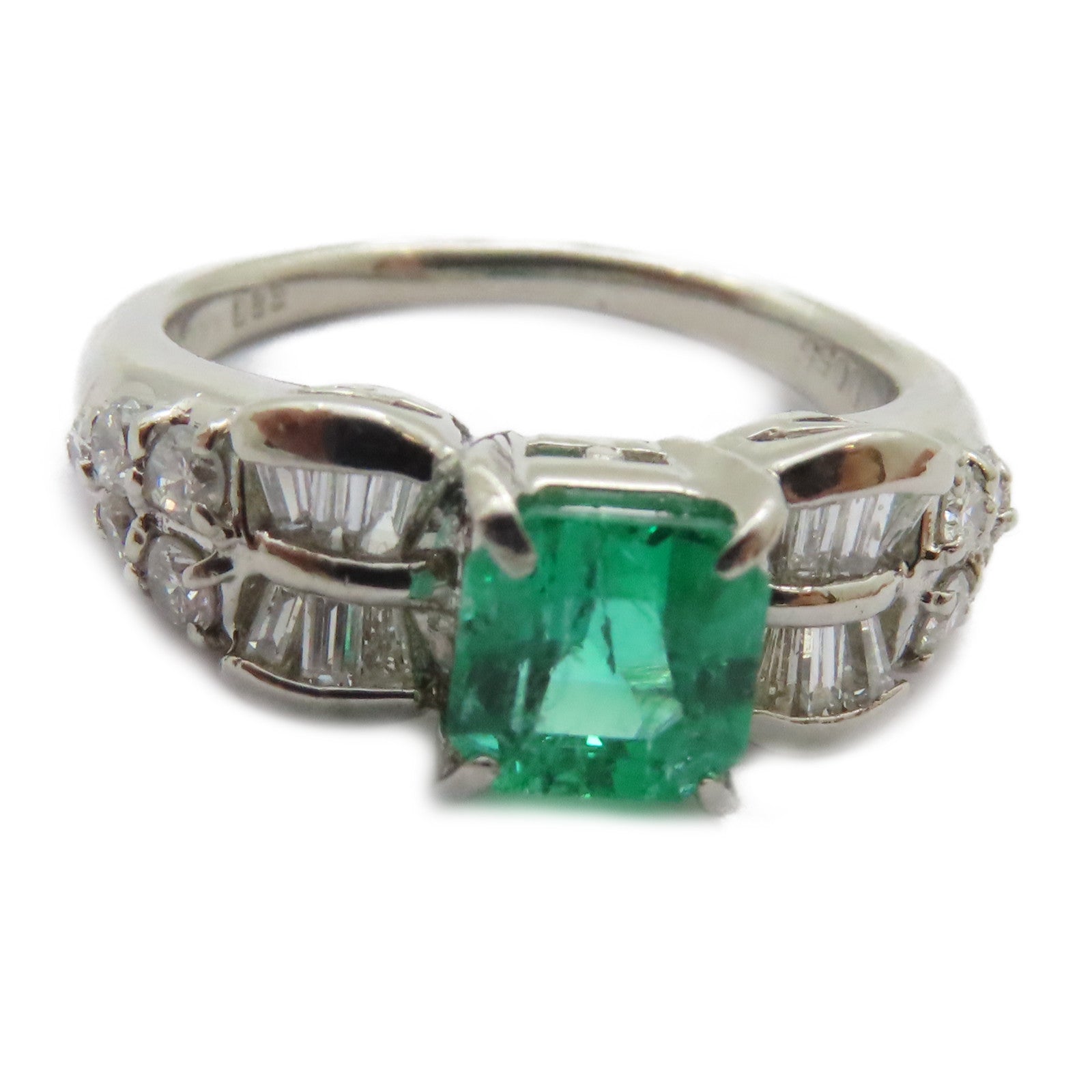 JEWELRY PT900鉑金Emerald Diamond Ring 0.89ct綠寶石/0.55ct鑽石戒指US#5.25
