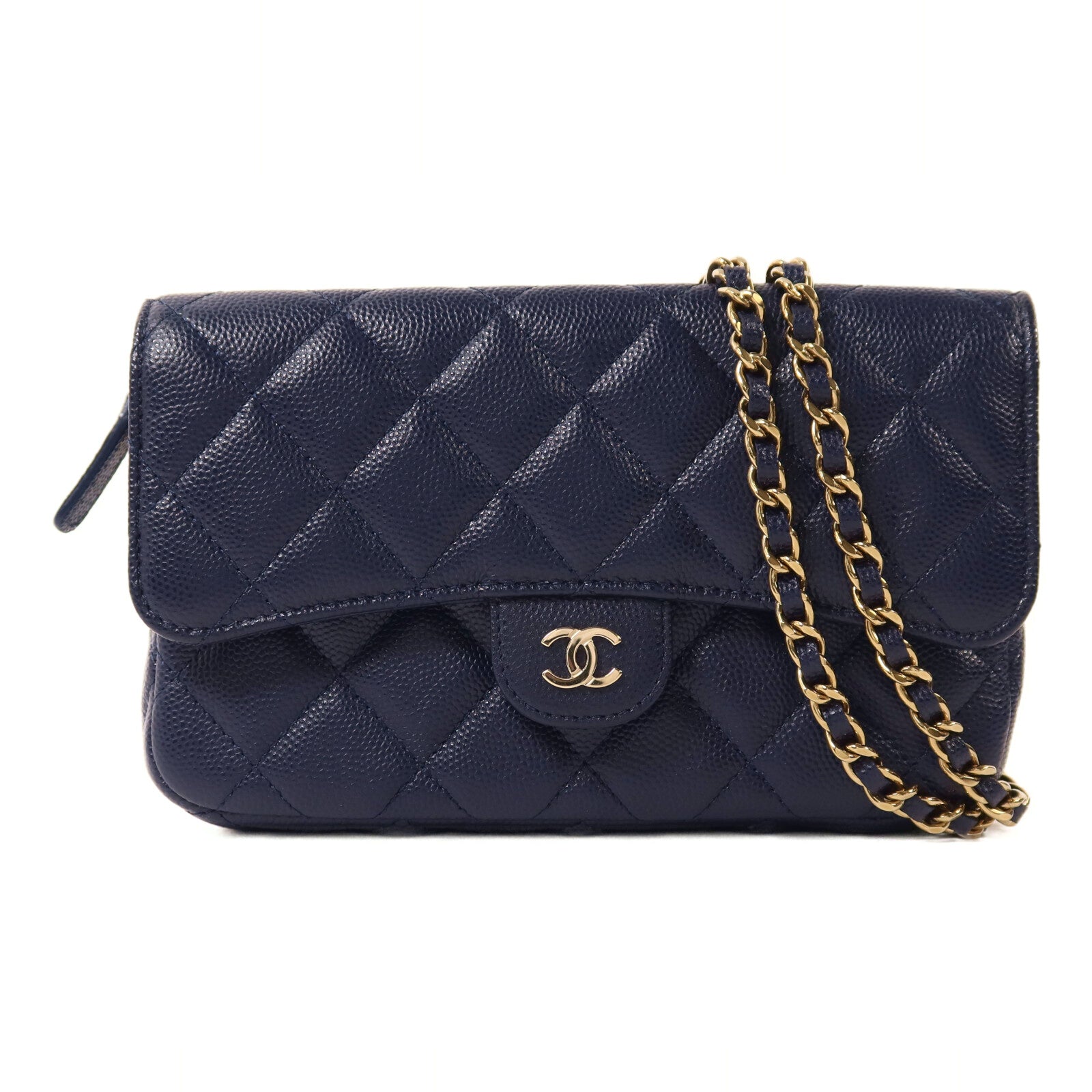 CHANEL 牛皮皮革Phone Case Bag金扣鏈帶肩背袋