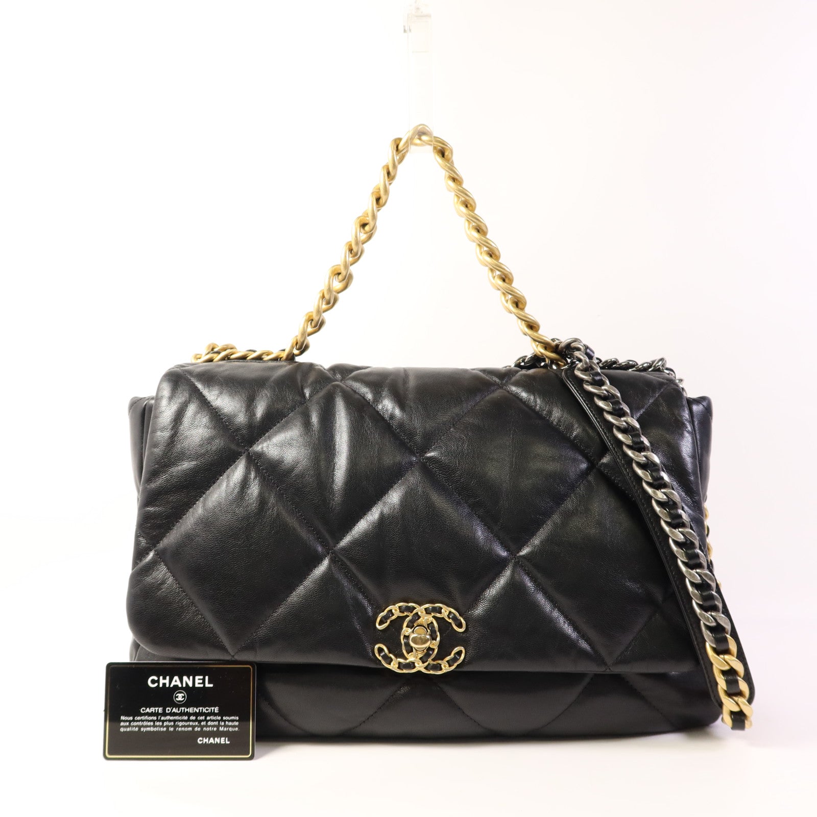 CHANEL 羊皮皮革Chanel 19 Large鏈帶手挽肩背兩用袋