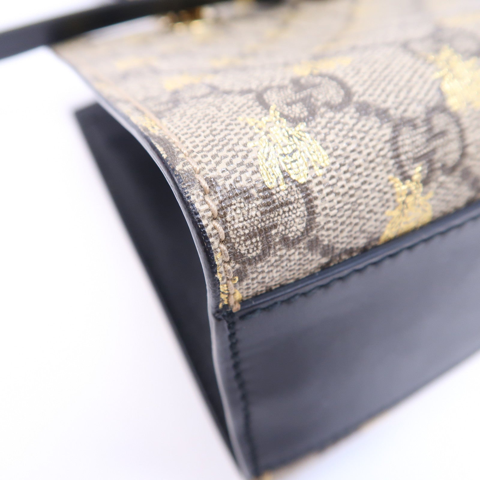 GUCCI 塗層帆布Padlock Bee金扣肩背袋啡色