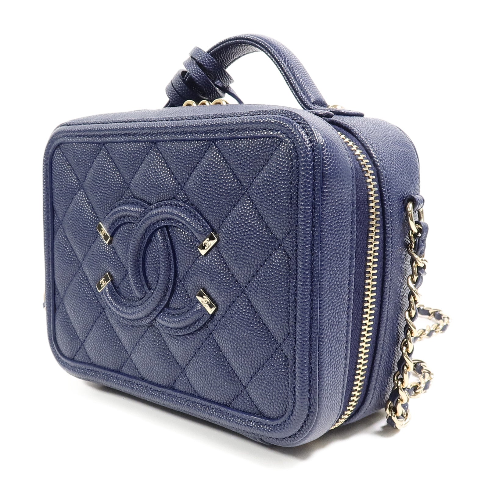 CHANEL 牛皮皮革CC Filigree Vanity Case手挽肩背兩用袋