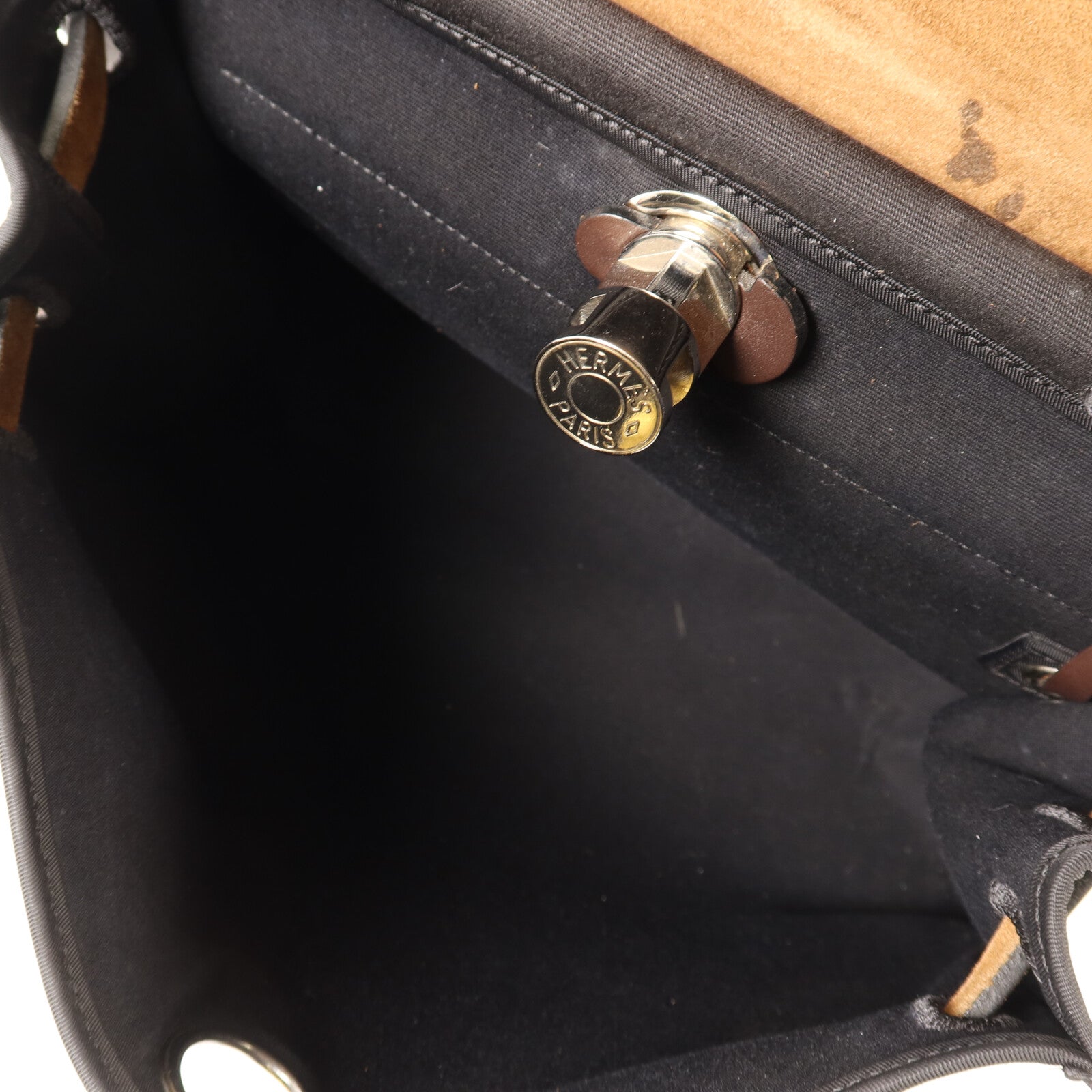 HERMES 帆布Herbag PM銀扣手挽肩背兩用袋Noir