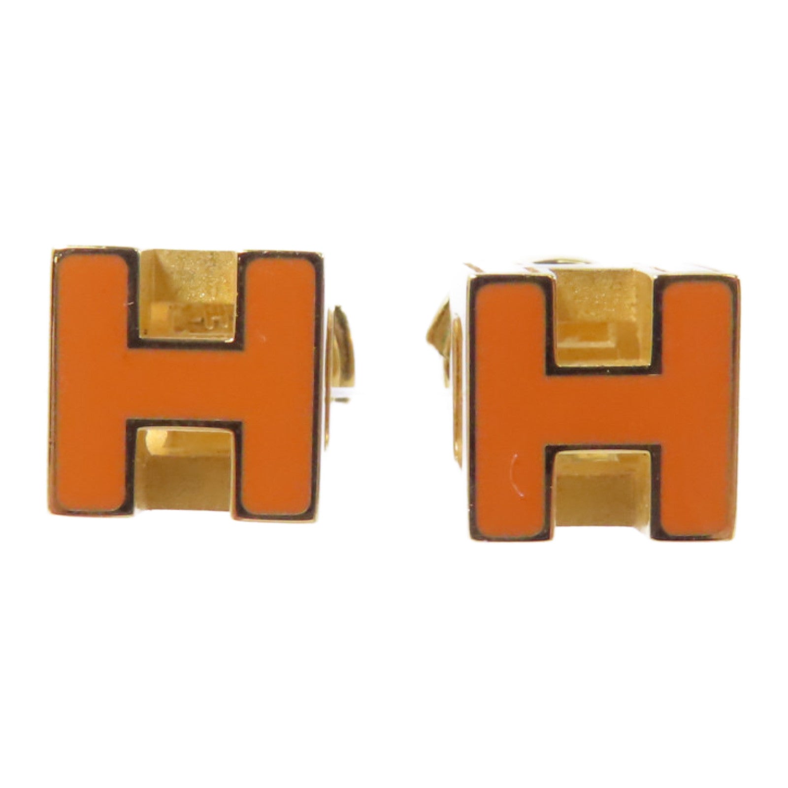 HERMES 金屬Cage d'H (H Cube)耳環金色/橙色