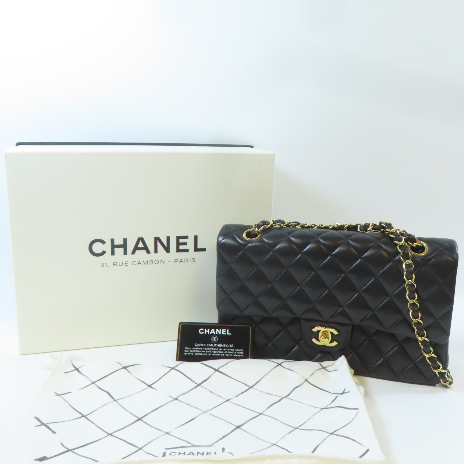 CHANEL 【激減優惠】菱格羊皮皮革Classic 25金扣鏈帶肩背袋黑色
