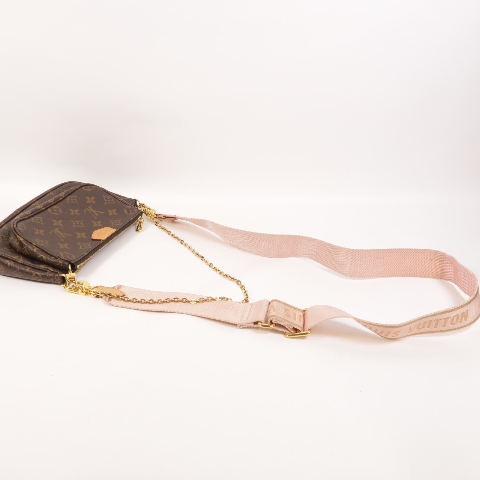LOUIS VUITTON Monogram Multi Pochette Accessoires金扣手挽肩背兩用袋棕色