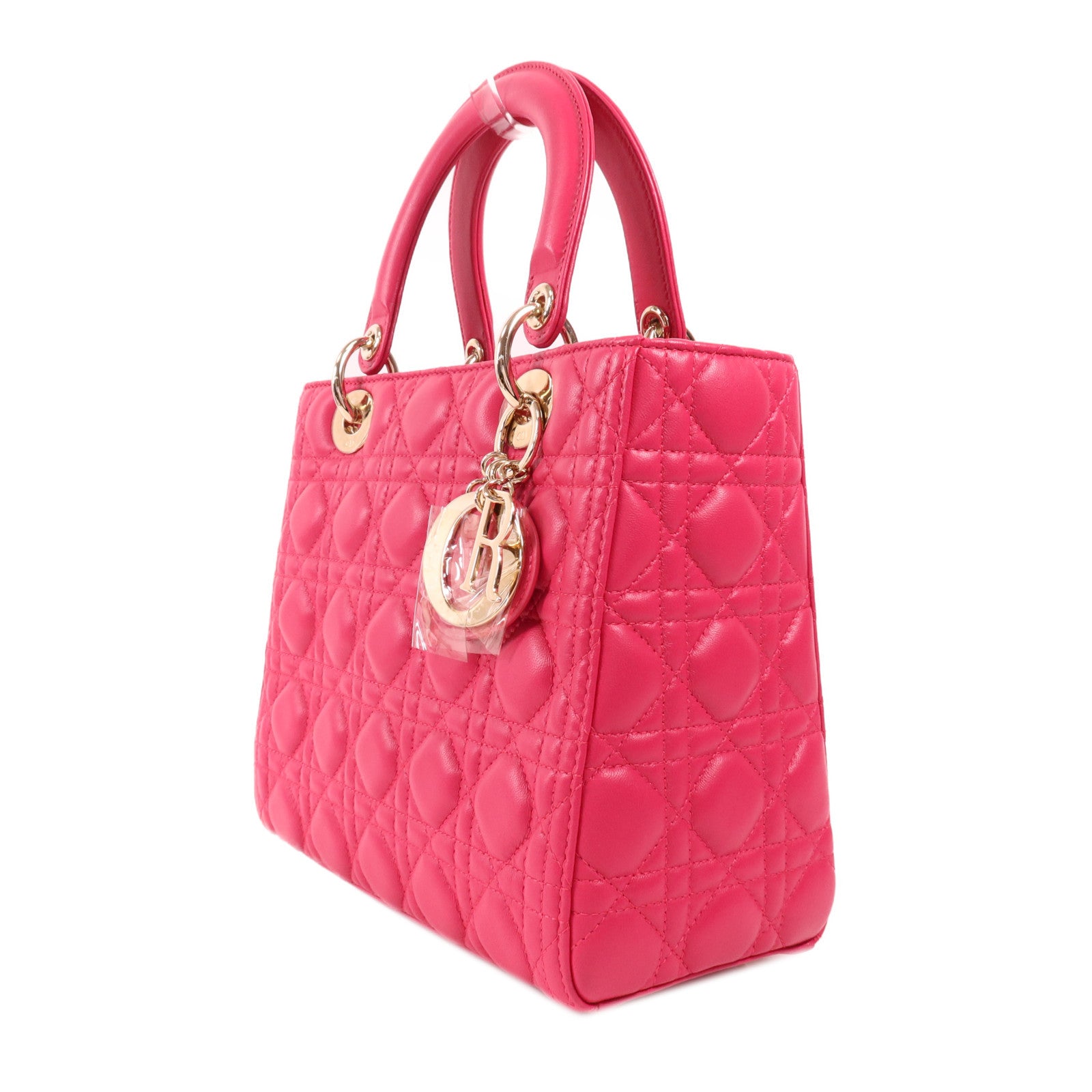 Dior 羊皮皮革Lady Dior Medium金扣手挽肩背兩用袋