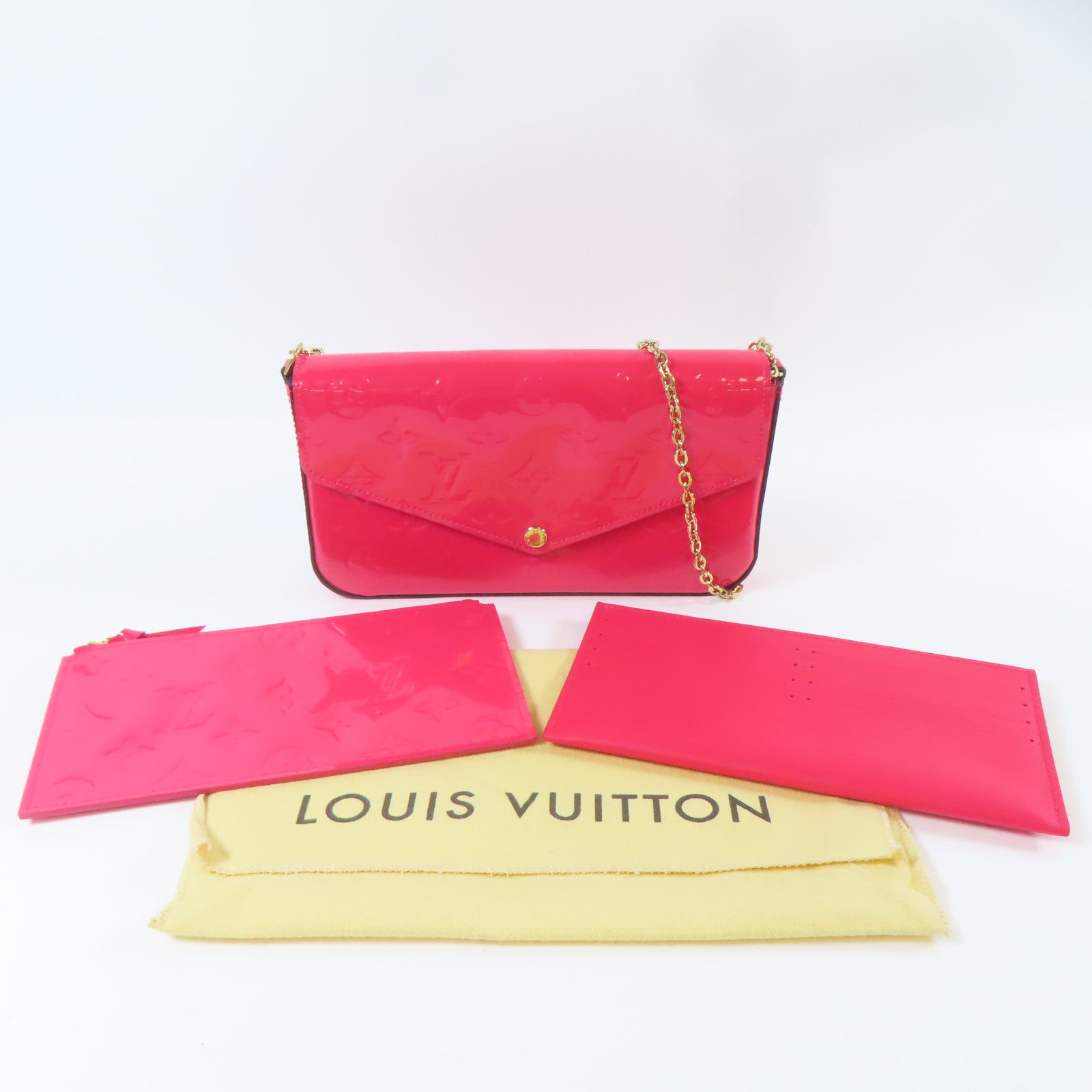 LOUIS VUITTON 【激減優惠】Vernis Felicie Pochette金扣鏈帶肩背袋粉紅色