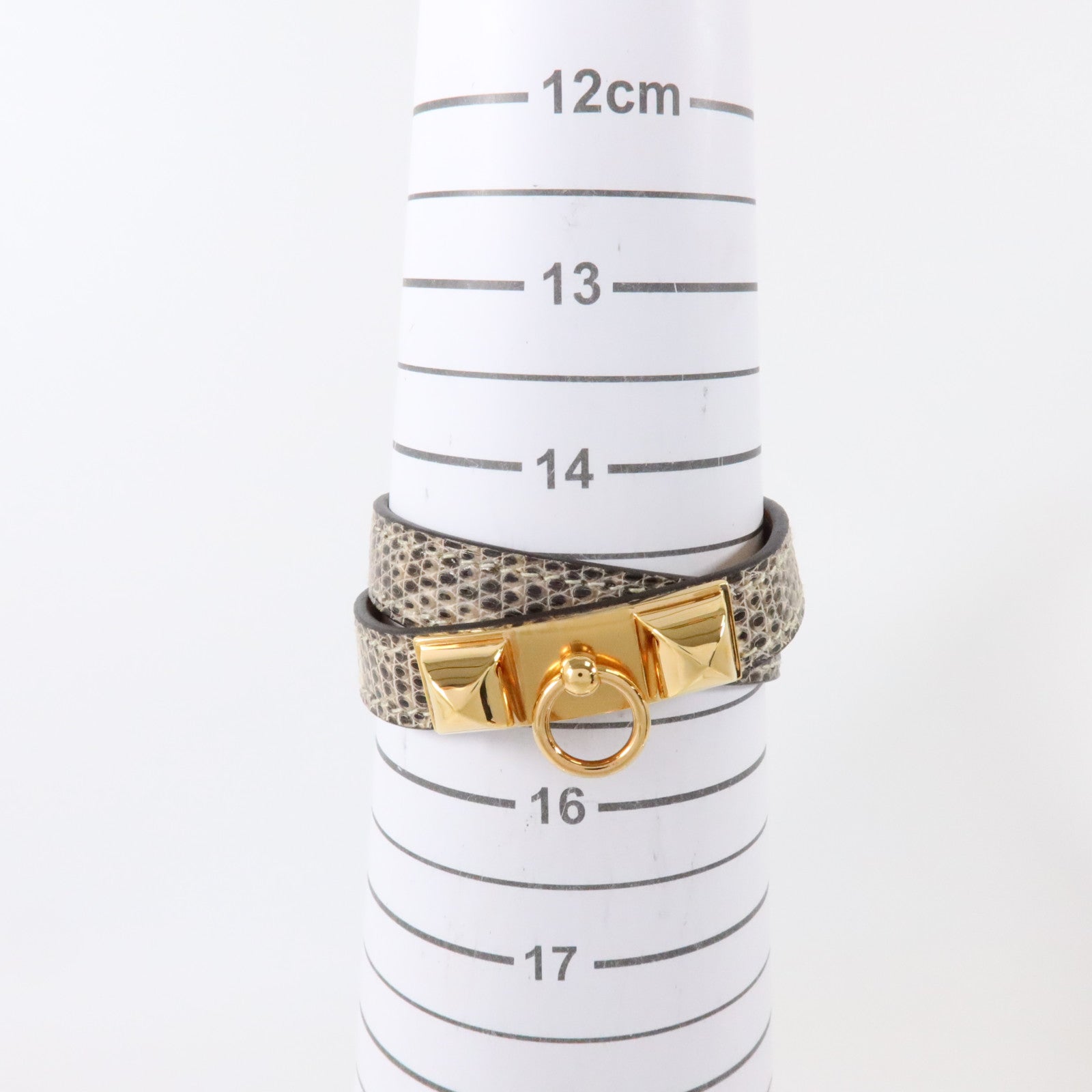 HERMES 蜥蜴皮革Rivale Double Tour Bracelet金扣手鏈Natura