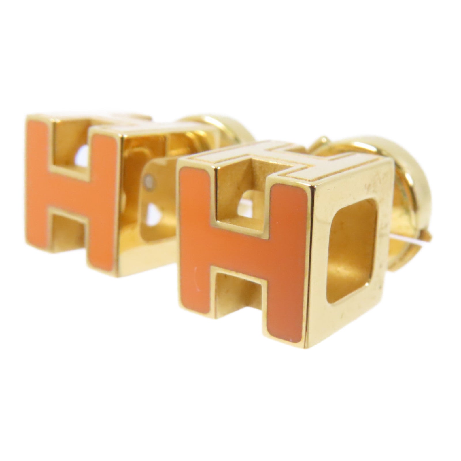 HERMES 金屬Cage d'H (H Cube)耳環金色/橙色