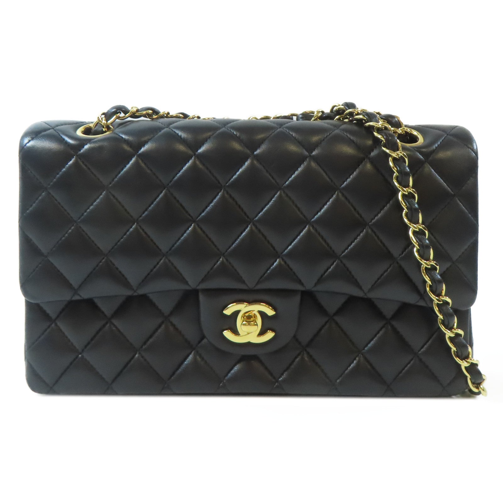 CHANEL 【激減優惠】菱格羊皮皮革Classic 25金扣鏈帶肩背袋黑色