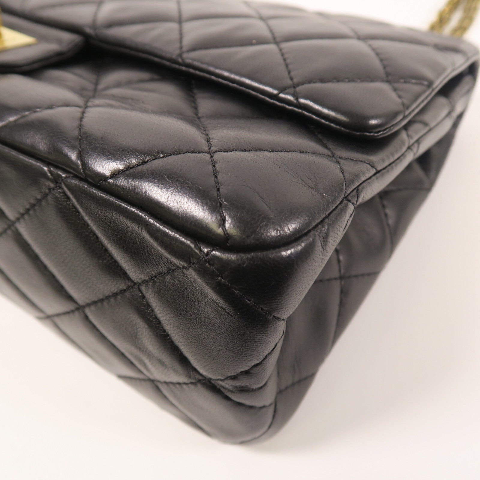 CHANEL CC GHW 2.55 Chain Shoulder Bag Lambskin Leather Black