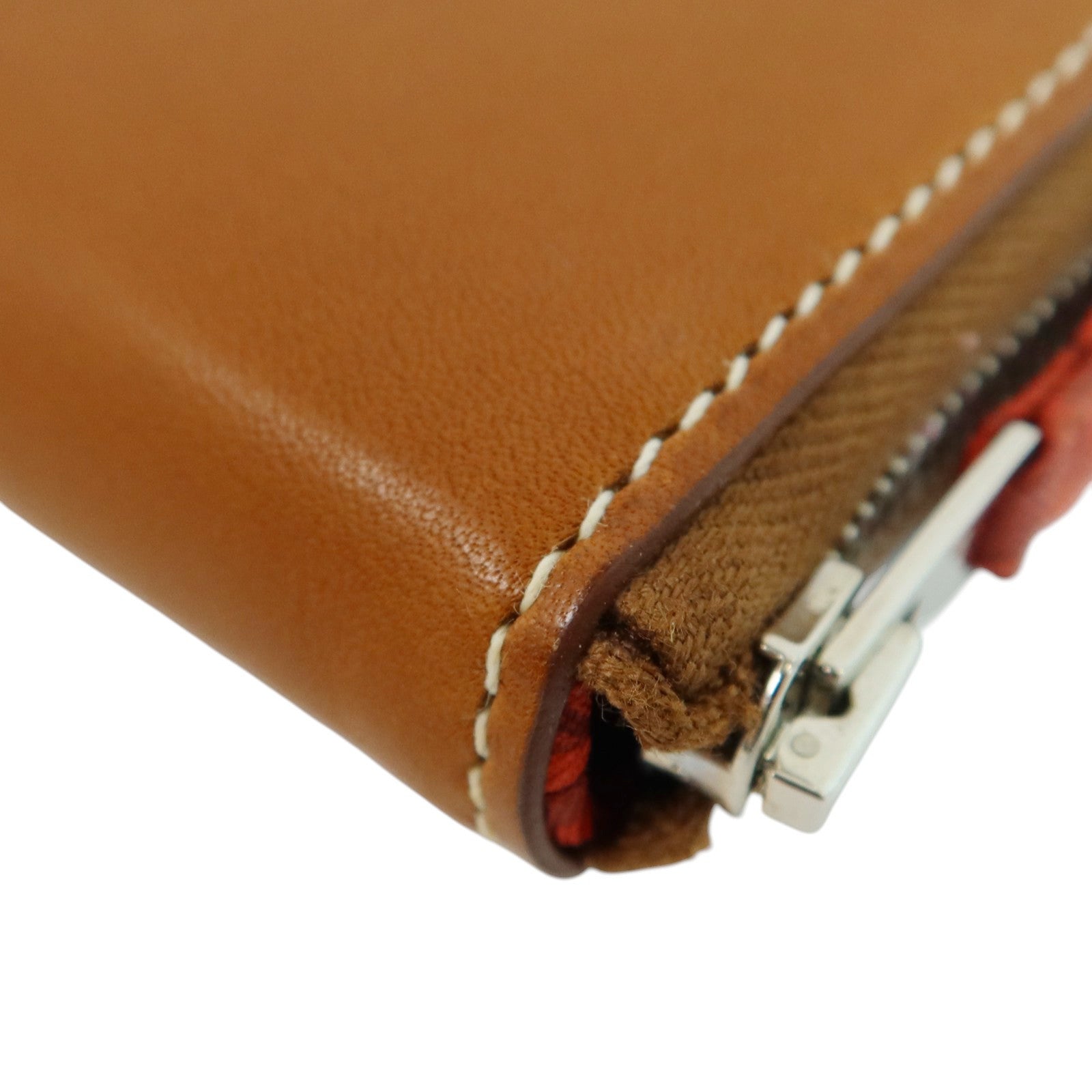 HERMES Barenia皮革Silk In Wallet銀扣長錢包Fauve