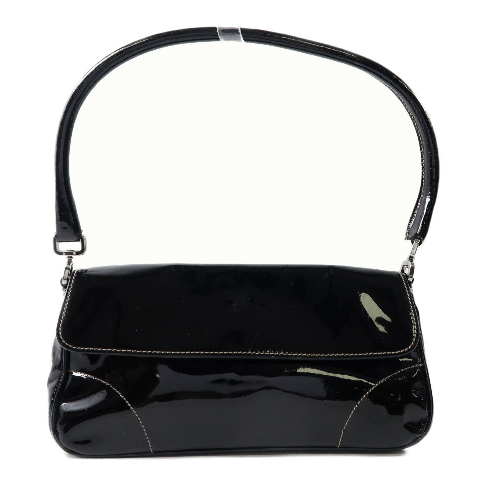 PRADA 【激減優惠】漆皮皮革Hand Bag銀扣肩背袋黑色