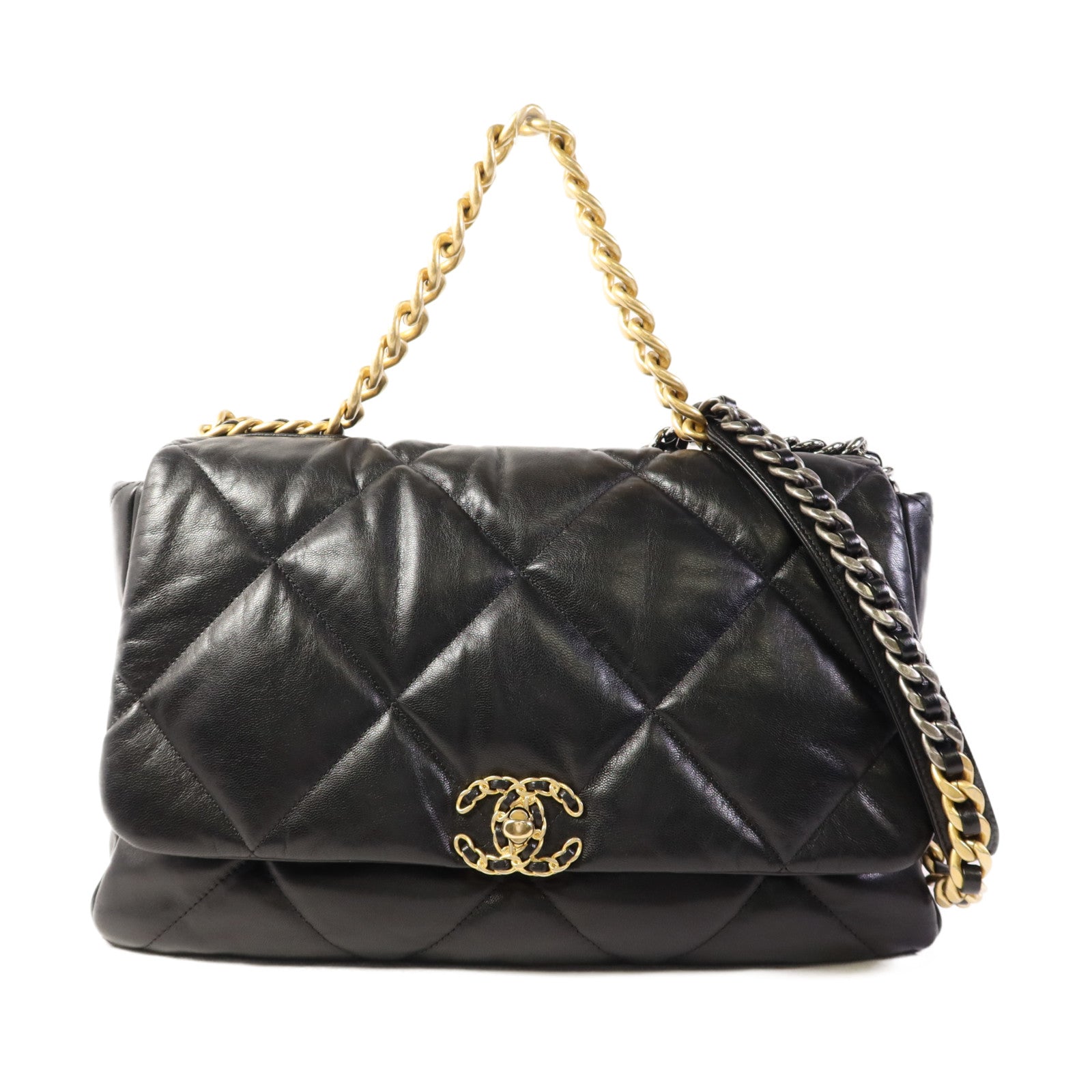 CHANEL 羊皮皮革Chanel 19 Large鏈帶手挽肩背兩用袋