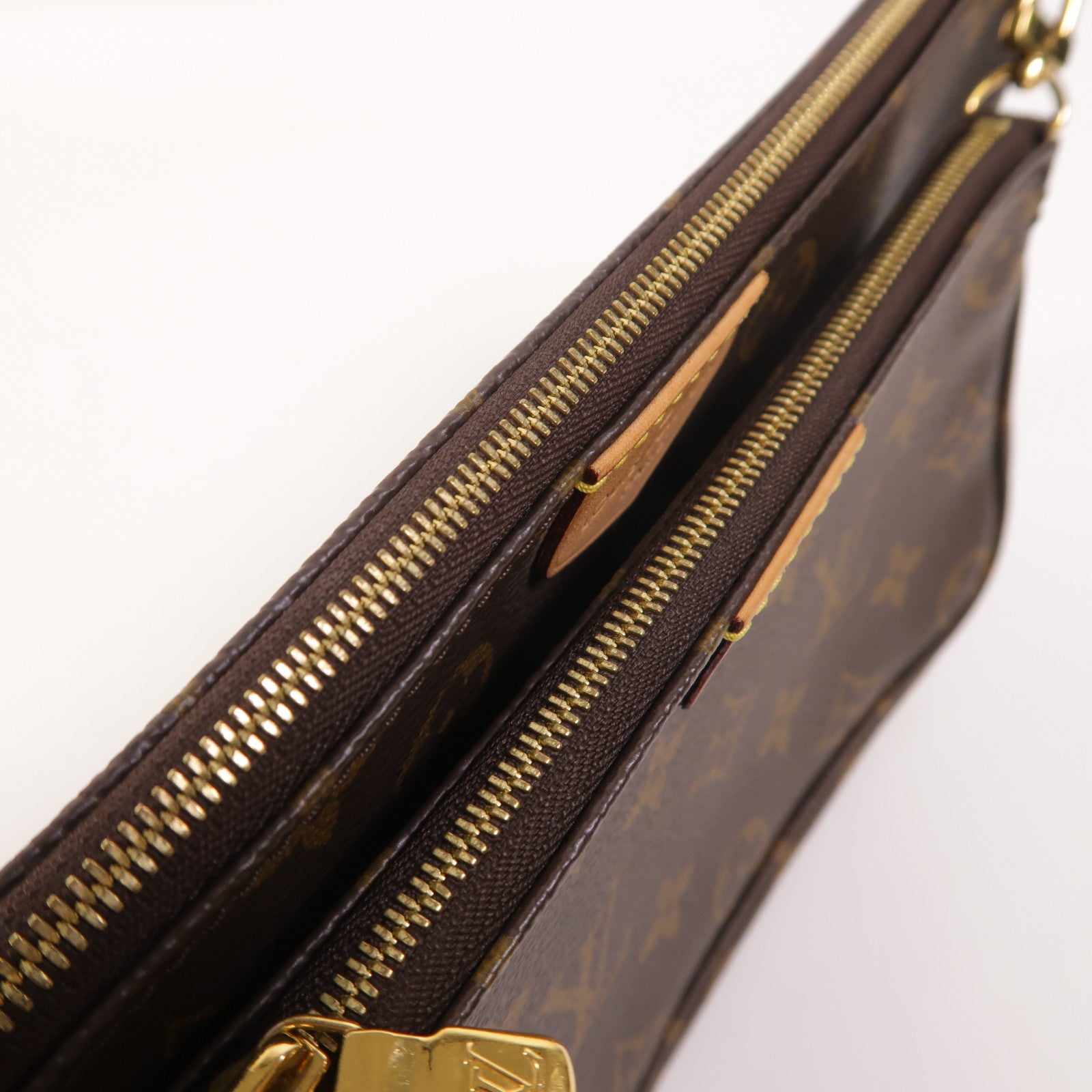 LOUIS VUITTON Monogram Multi Pochette Accessoires金扣手挽肩背兩用袋棕色