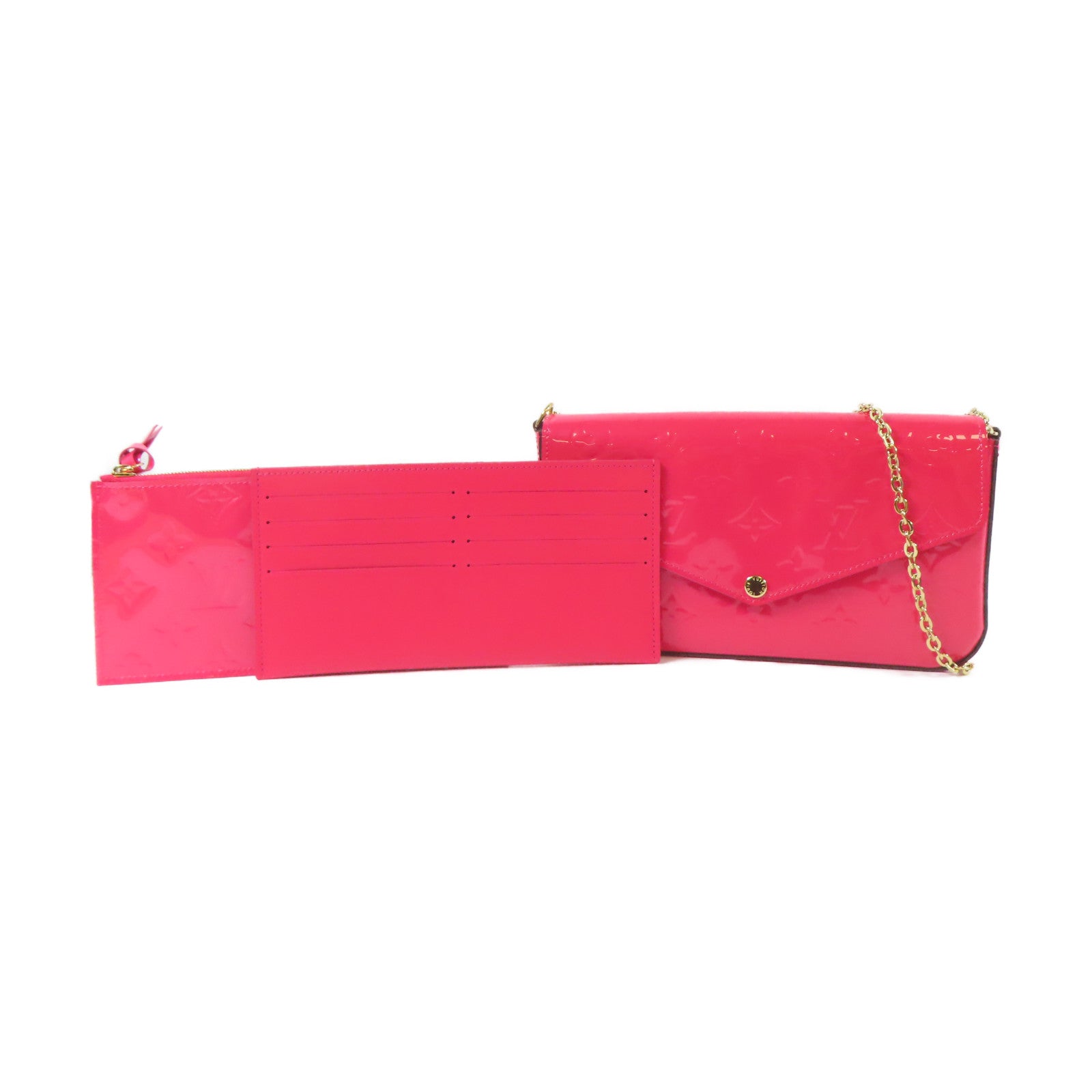 LOUIS VUITTON 【激減優惠】Vernis Felicie Pochette金扣鏈帶肩背袋粉紅色