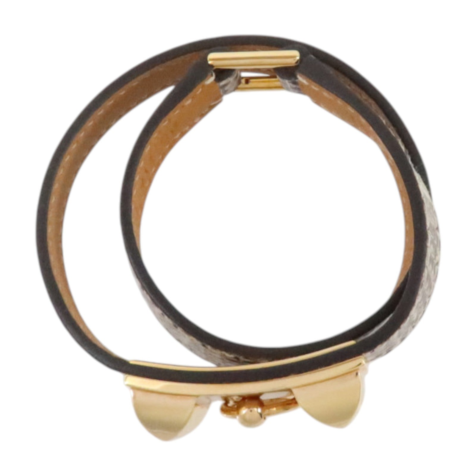 HERMES 蜥蜴皮革Rivale Double Tour Bracelet金扣手鏈Natura
