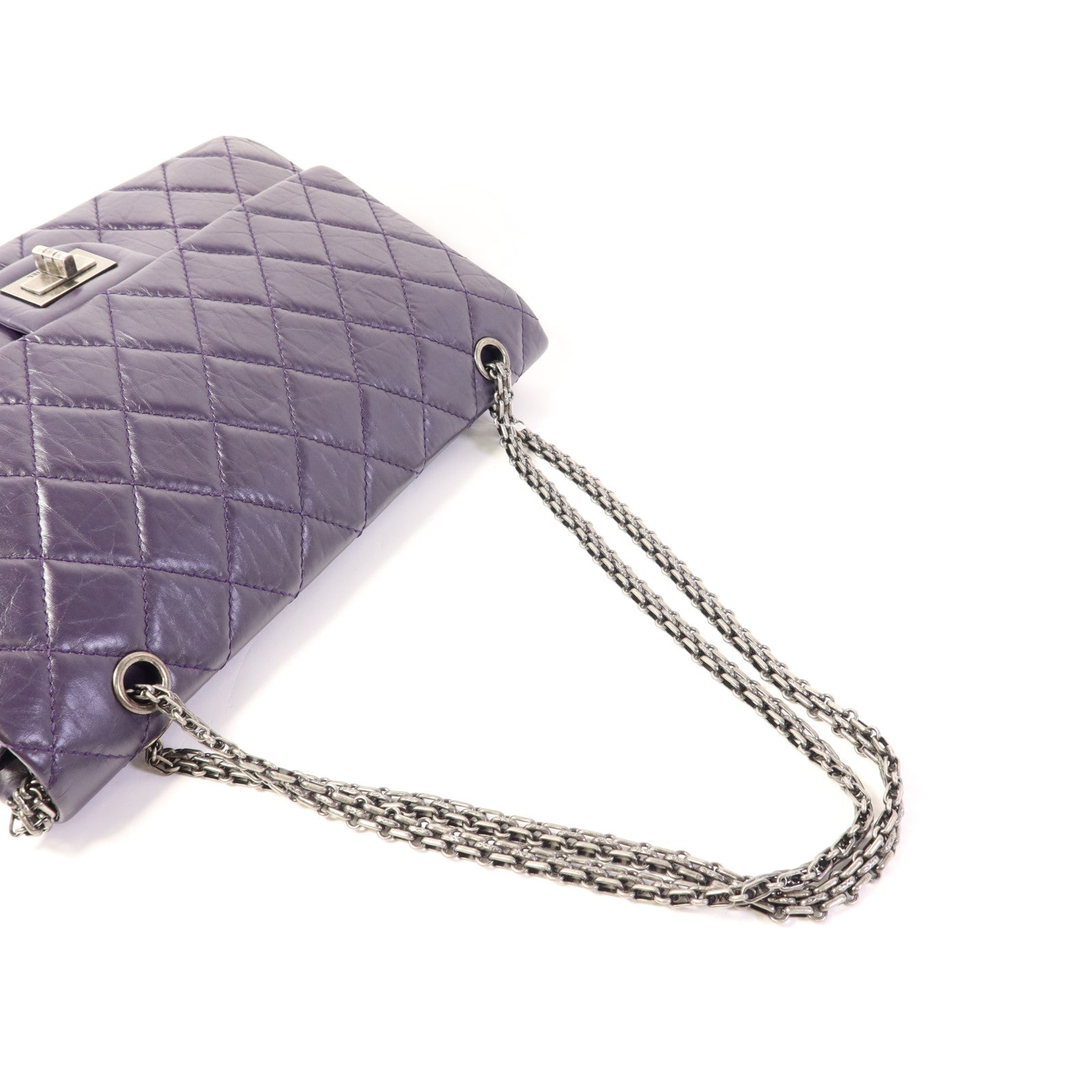 CHANEL 牛皮皮革2.55 Jumbo銀扣鏈帶肩背袋