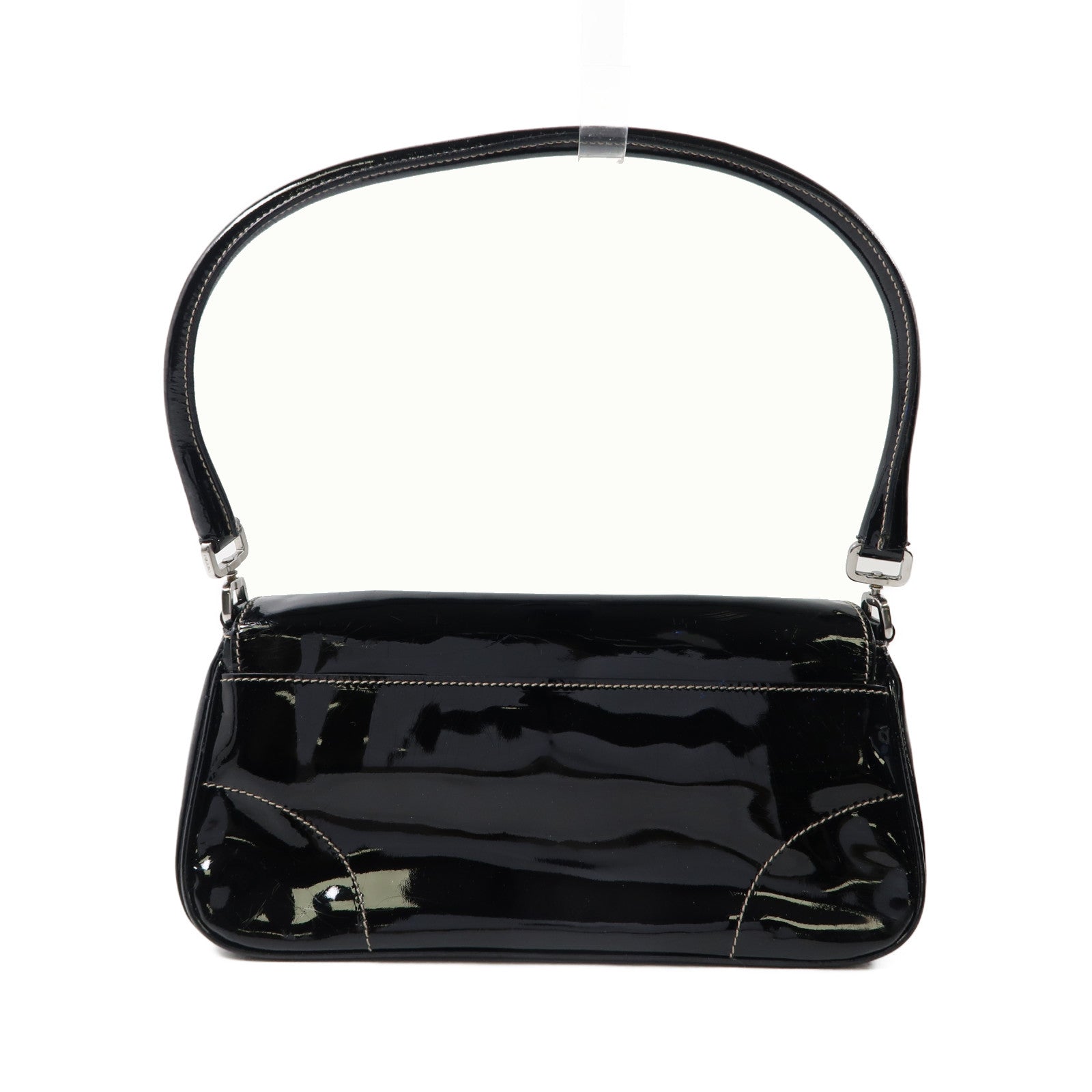 PRADA 【激減優惠】漆皮皮革Hand Bag銀扣肩背袋黑色