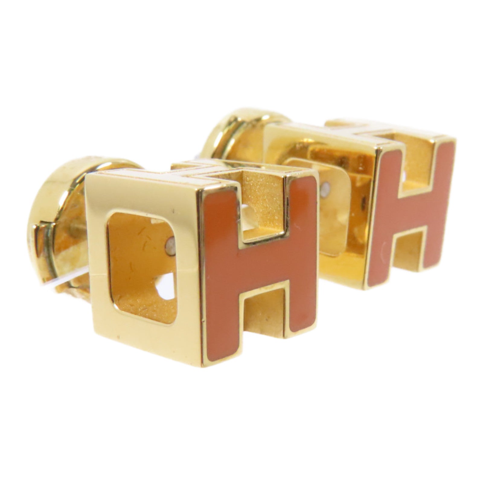 HERMES 金屬Cage d'H (H Cube)耳環金色/橙色