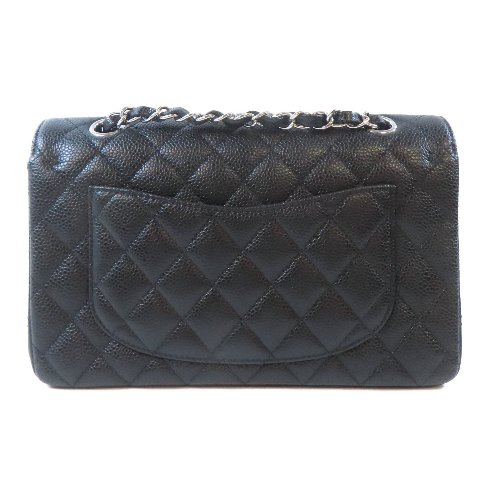 CHANEL 菱格牛皮皮革Classic 23cm銀扣鏈帶肩背袋黑色