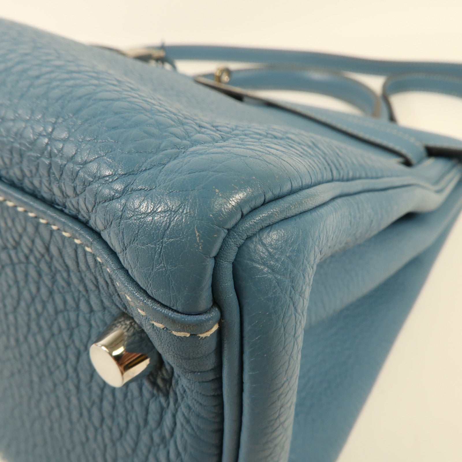 HERMES Togo皮革Kelly 32銀扣手挽肩背兩用袋Blue Jean