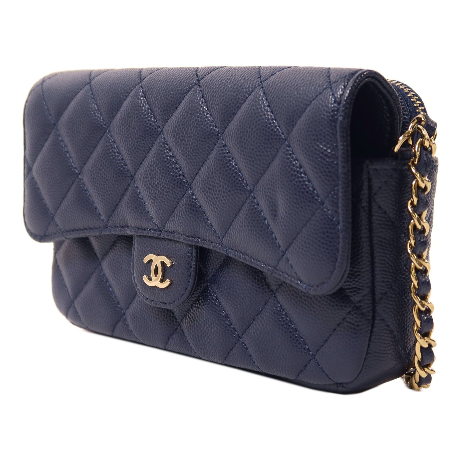 CHANEL 牛皮皮革Phone Case Bag金扣鏈帶肩背袋