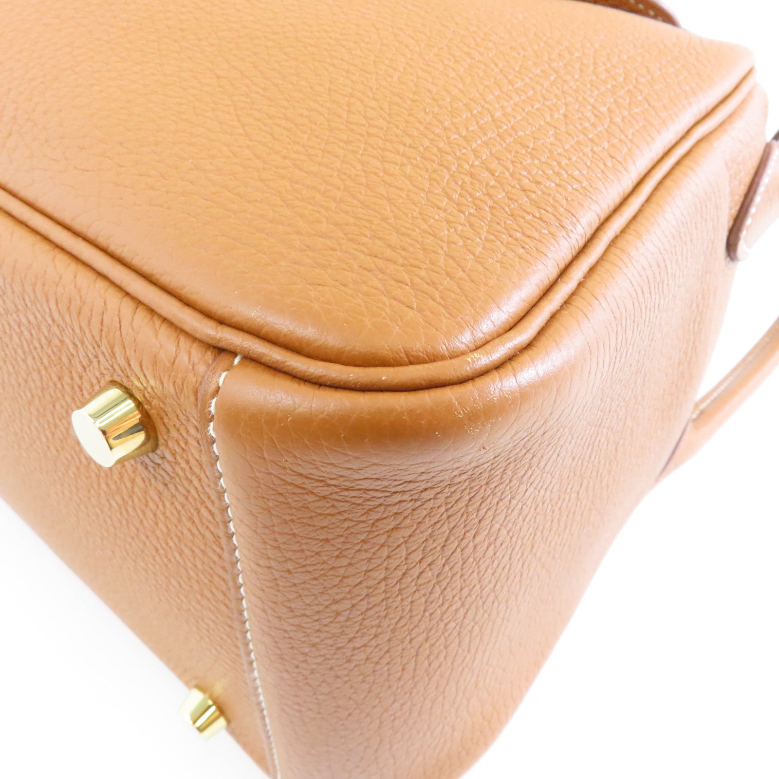 HERMES Clemence皮革Lindy 26金扣手挽肩背兩用袋Gold/棕色