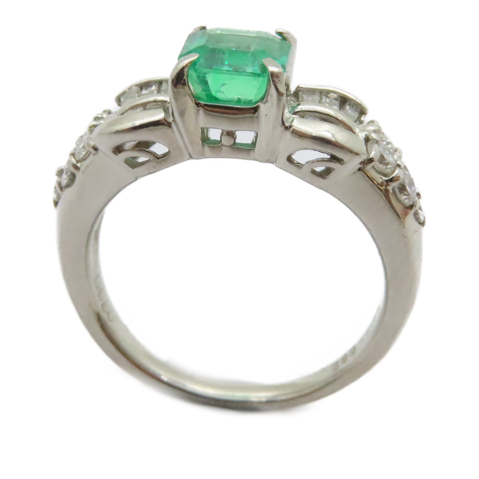JEWELRY PT900鉑金Emerald Diamond Ring 0.89ct綠寶石/0.55ct鑽石戒指US#5.25