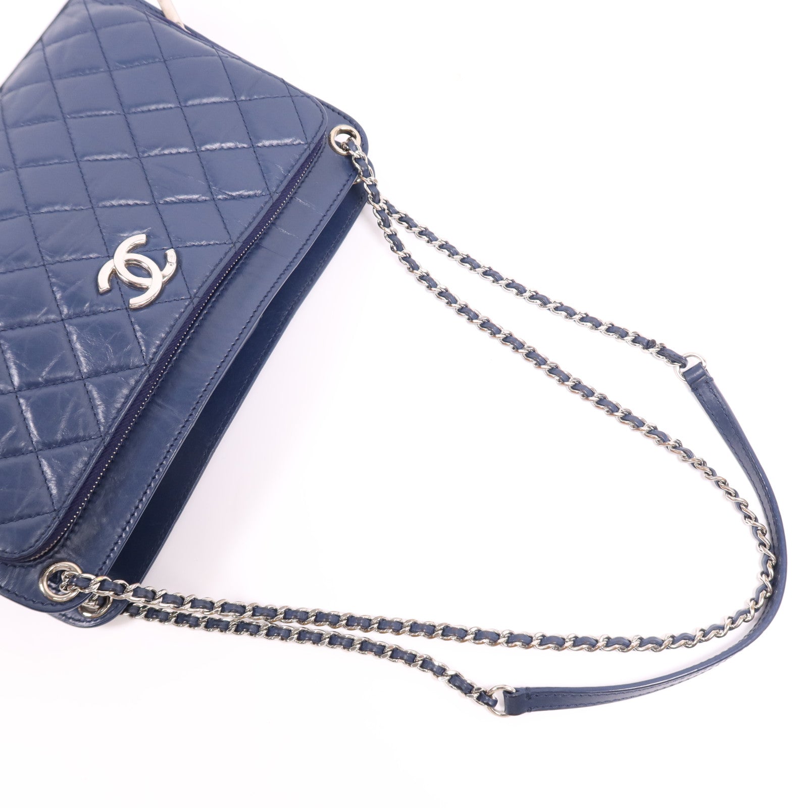 CHANEL 牛皮皮革Shoulder Bag銀扣鏈帶肩背袋