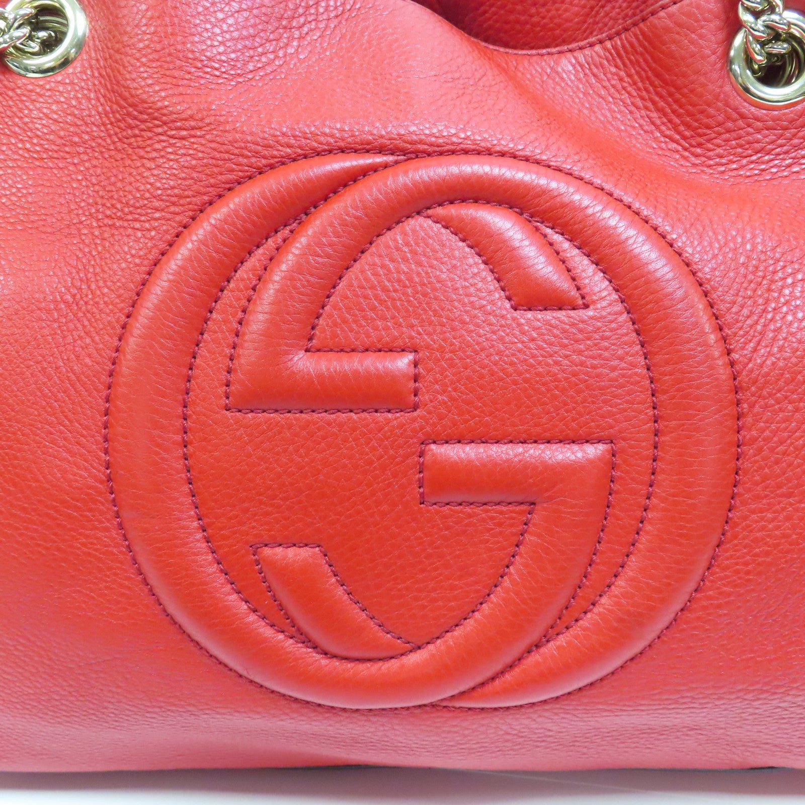 GUCCI 牛皮皮革Tote Bag金扣肩背袋紅色