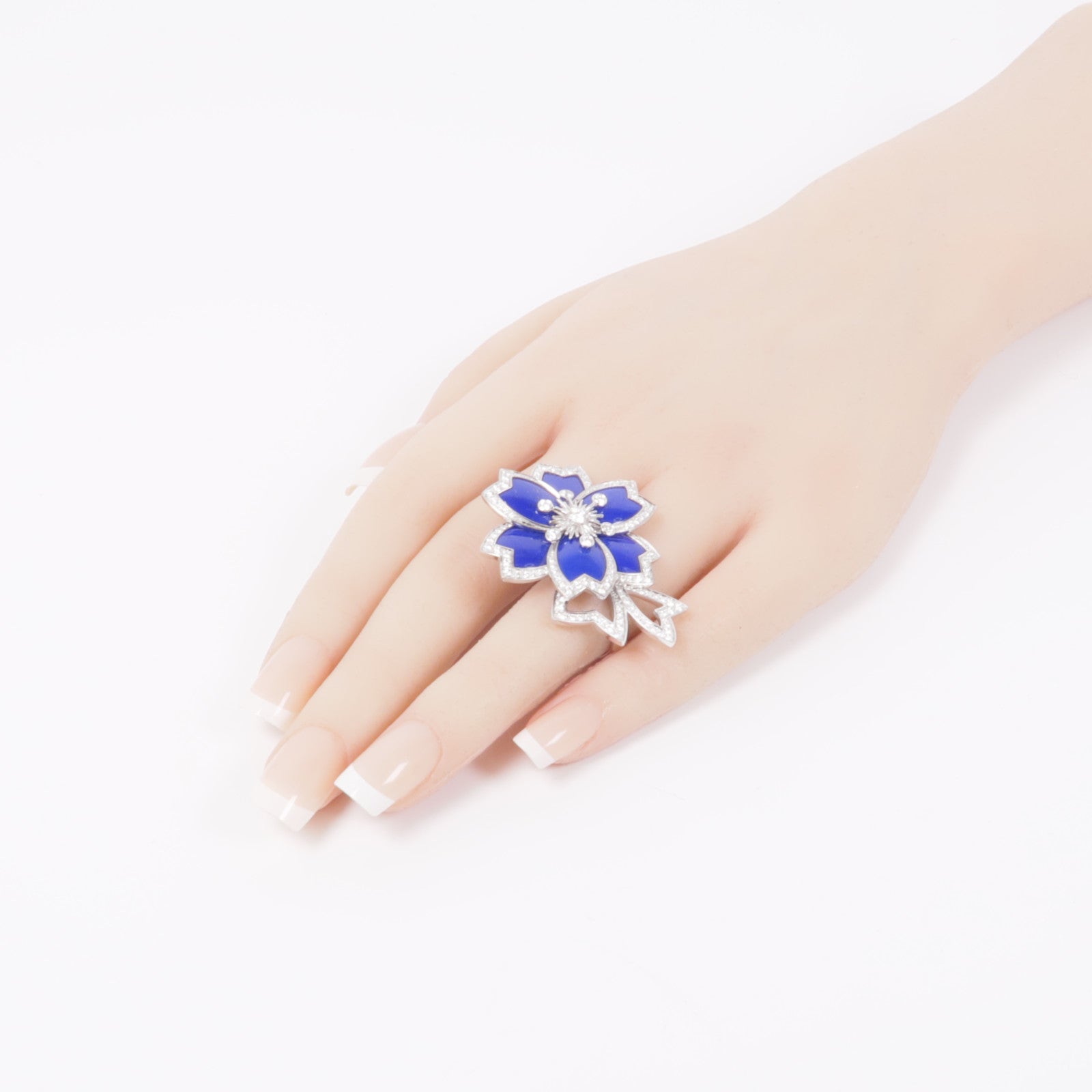 Van Cleef & Arpels 18K白金Hellebore Ring青金石戒指US#5.75