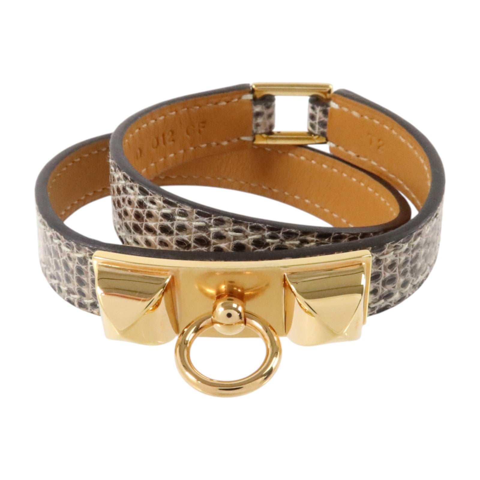 HERMES 蜥蜴皮革Rivale Double Tour Bracelet金扣手鏈Natura
