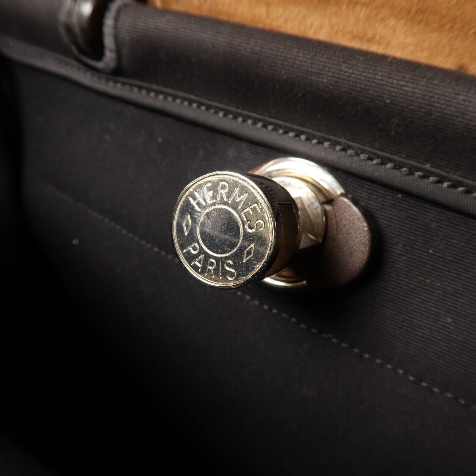 HERMES 帆布Herbag PM銀扣手挽肩背兩用袋Noir